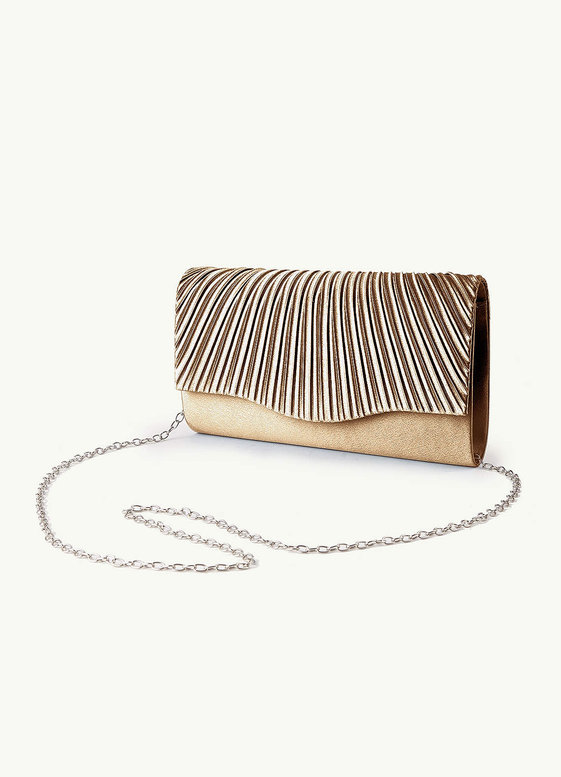 front Matching Color Pleated Metallic Satin Envelope Clutch