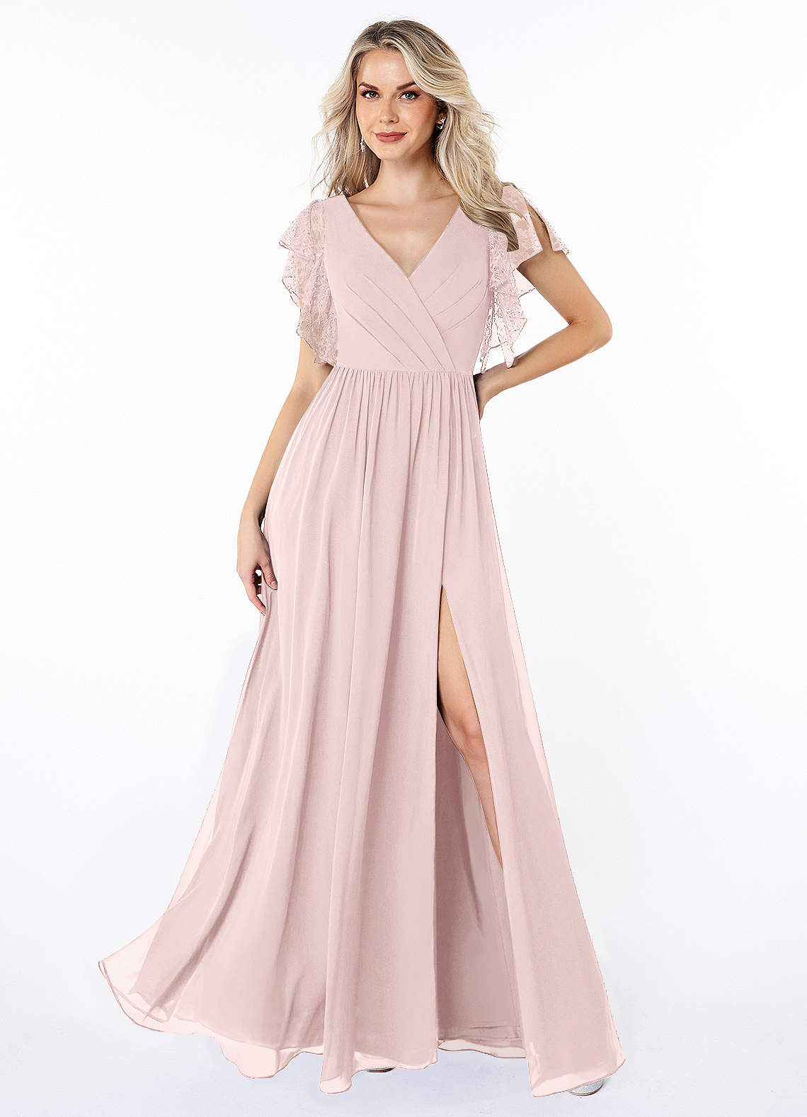 Azazie Zella Abiti da Damigella Abito A-Line in Chiffon Pizzo Rosa Rossore image1
