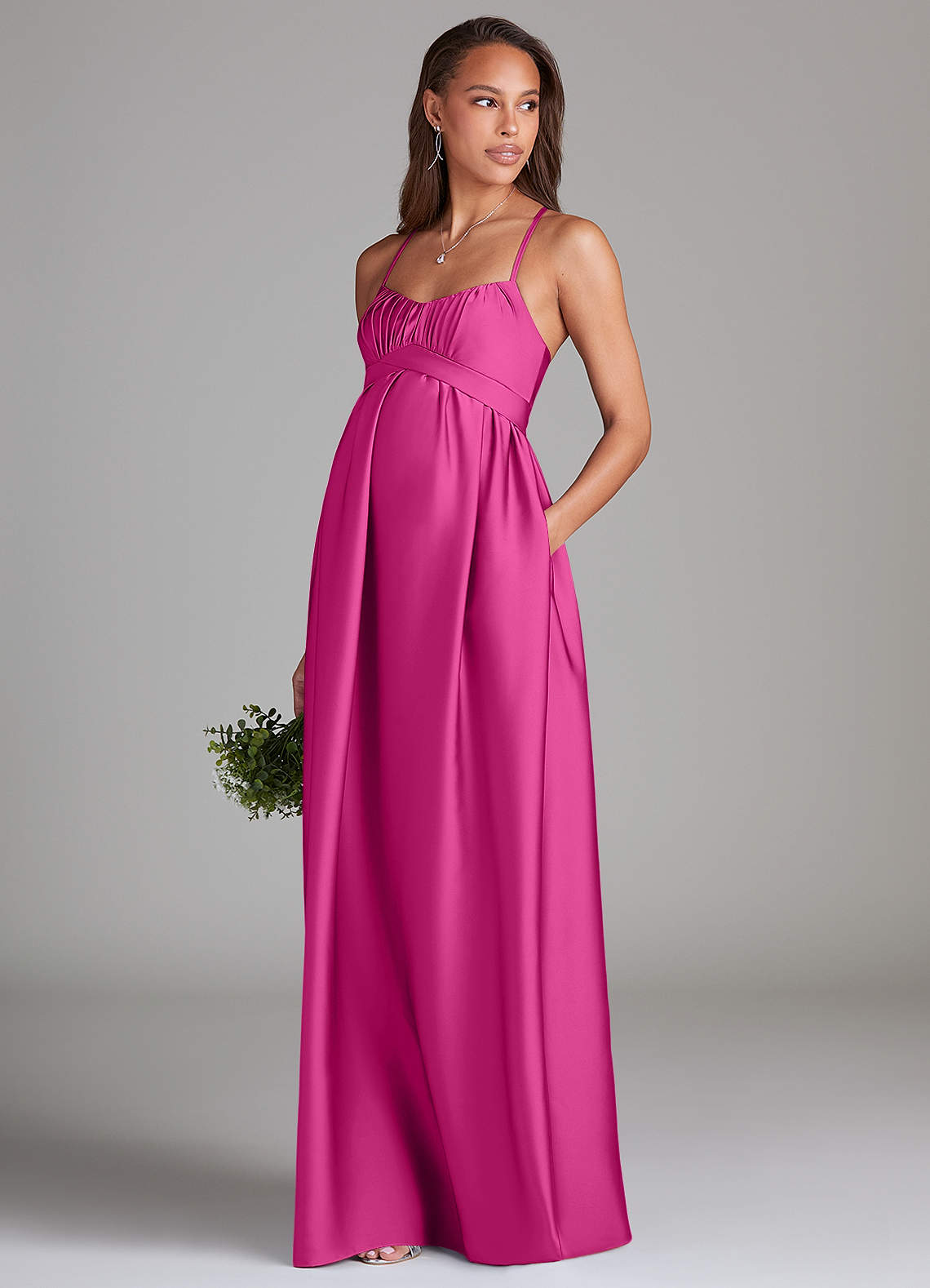 Azazie Llana vestidos de dama de honor de maternidad Vestido de Corte En A Con bolsillos Hasta el suelo Satén Elástico image1
