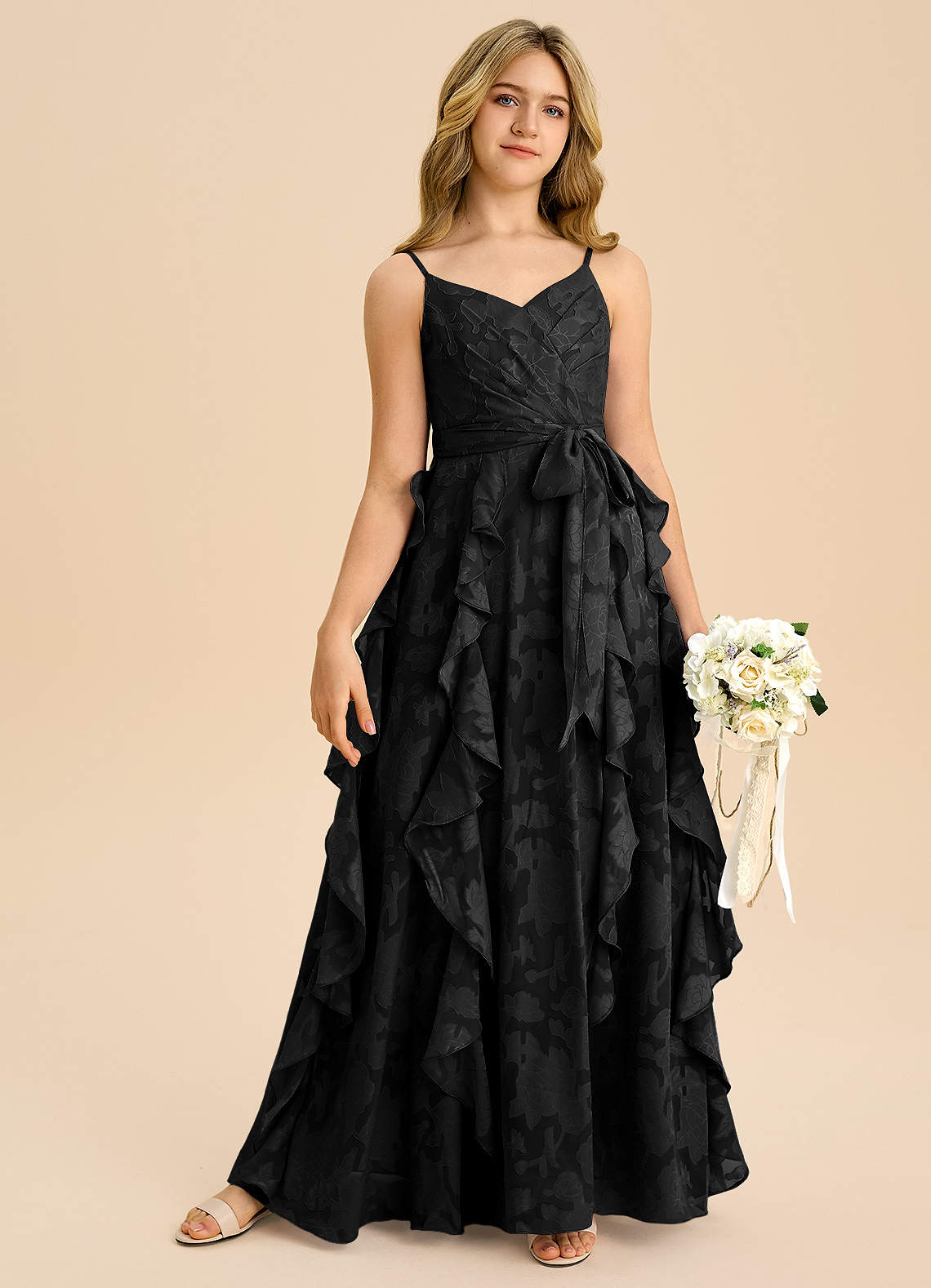 Azazie Peyton Junior Black A-Line Pleated Floral Burnout Dress image5