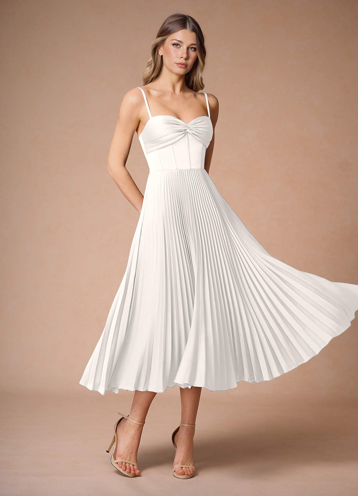Léna White Pleated Midi Dress | Azazie