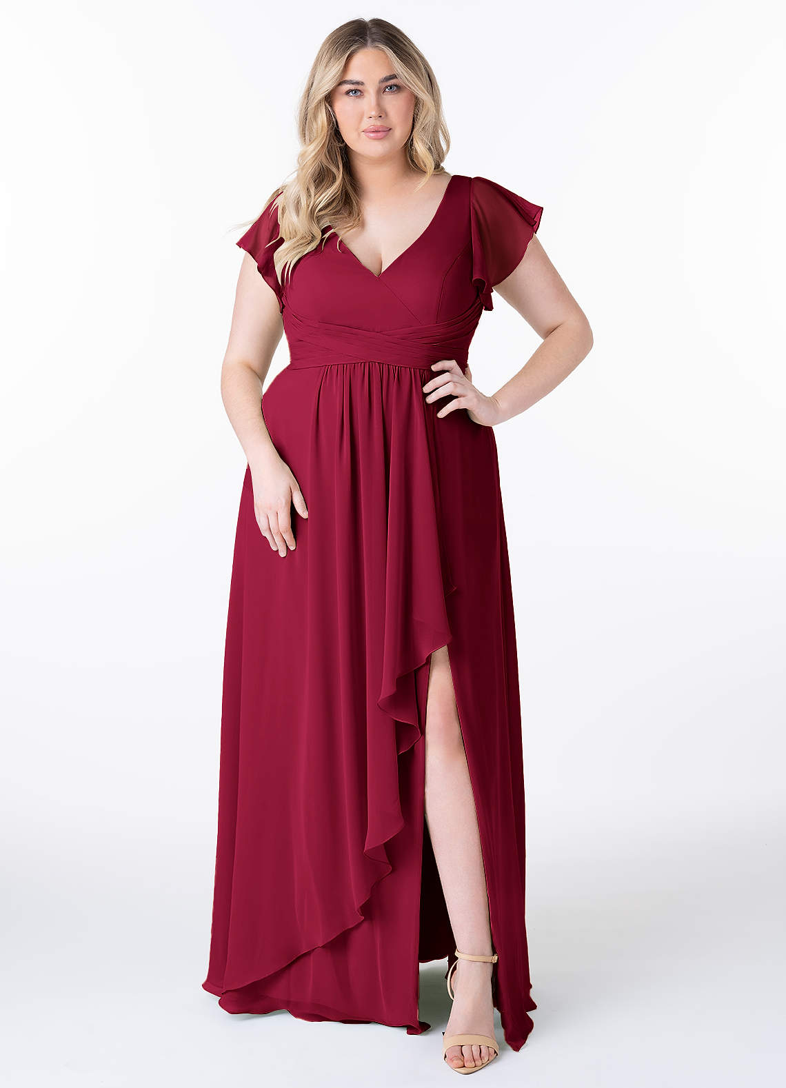 Azazie Omari Bridesmaid Dresses Burgundy A-Line Chiffon Dress image1