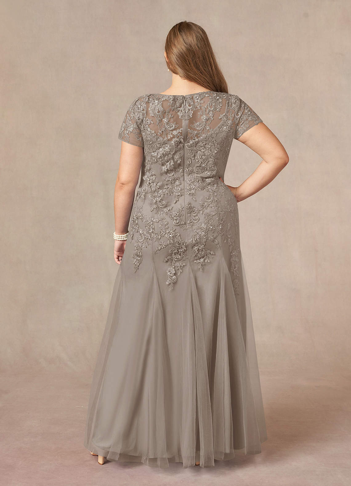 Azazie Laurie Taupe Mermaid Scoop Sequins Tulle Dress Sample Dress
