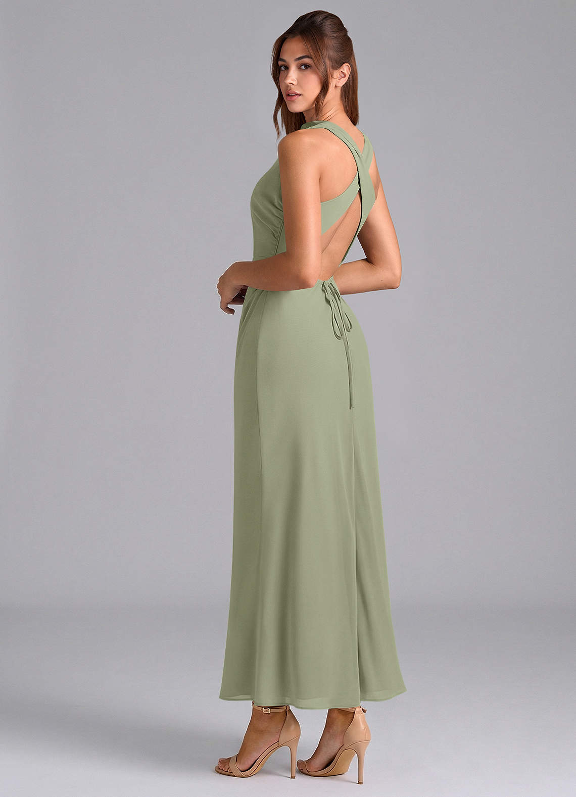 Azazie Evadne Bridesmaid Dresses Pistachio Sheath Pleated Chiffon Dress image1