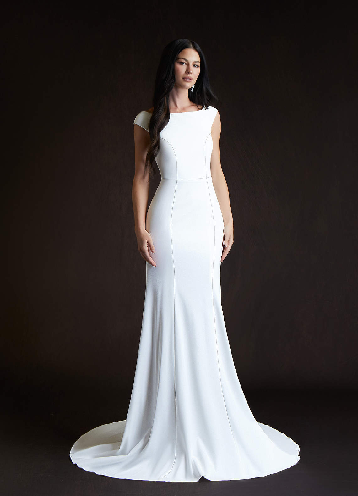 Azazie Caitlynn Abiti da Sposa Abito Sirena in Crepe Elasticizzato Scollo a Barca Bianco Diamante image2