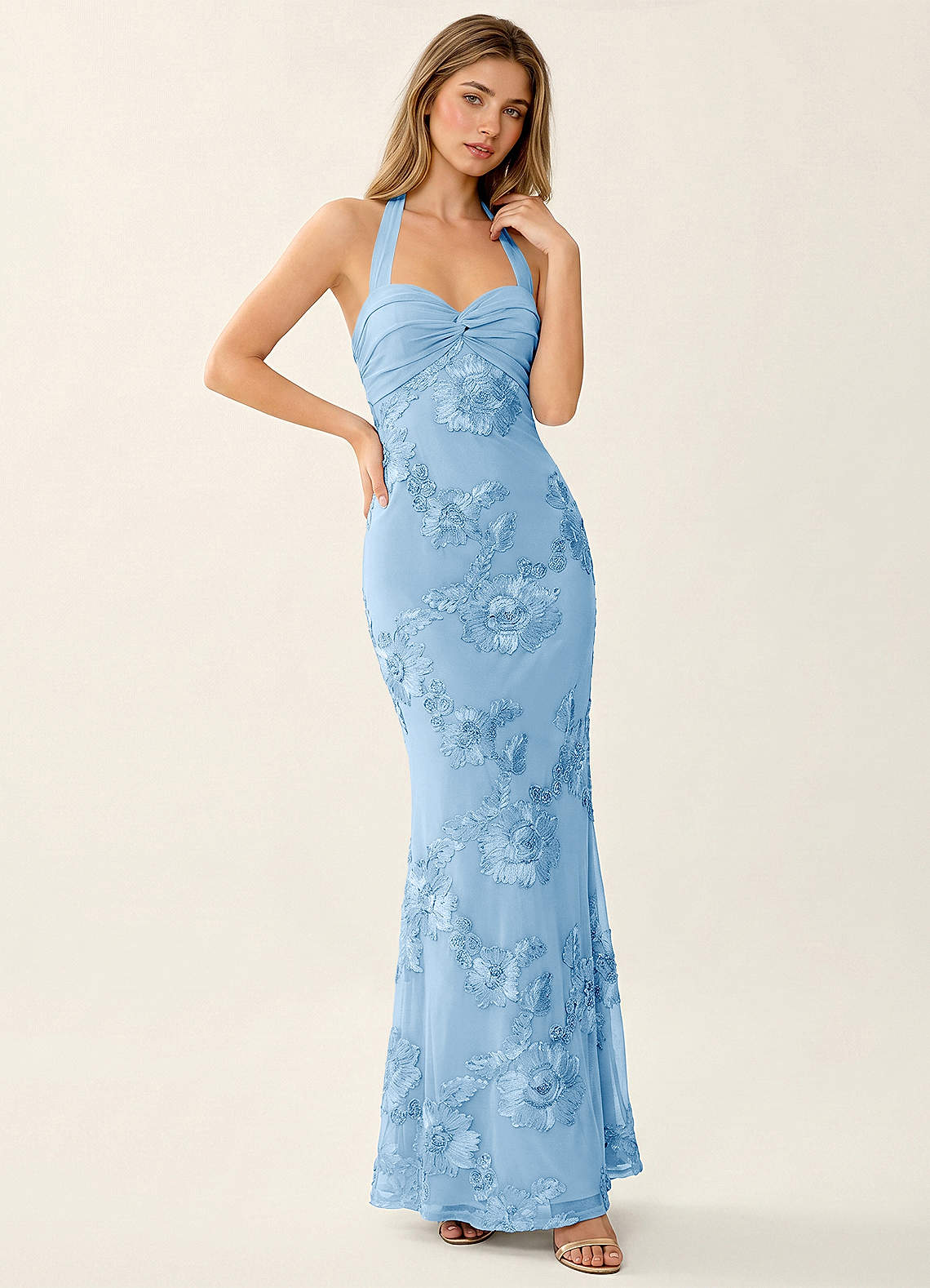 teal halter prom dress Priscilla Sky Blue 3D Floral Mermaid dark teal prom dress