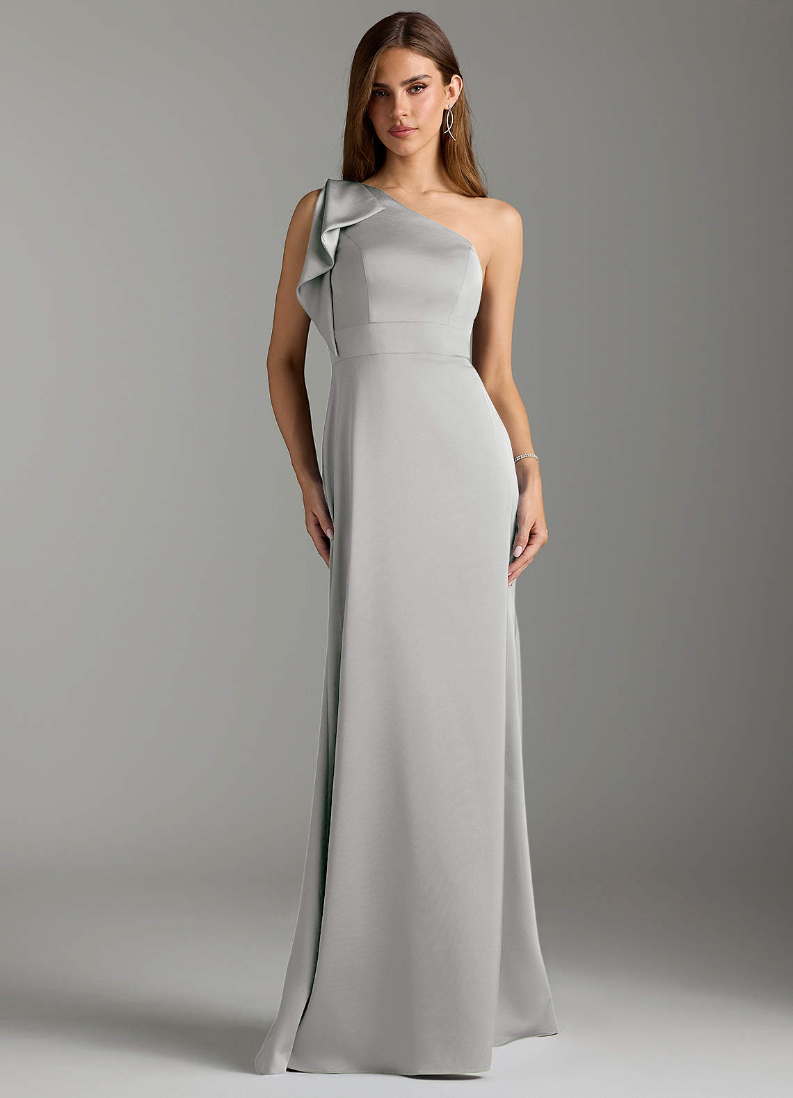Azazie Rinna Bridesmaid Dresses Silver Mermaid Ruched Stretch Satin Dress image1