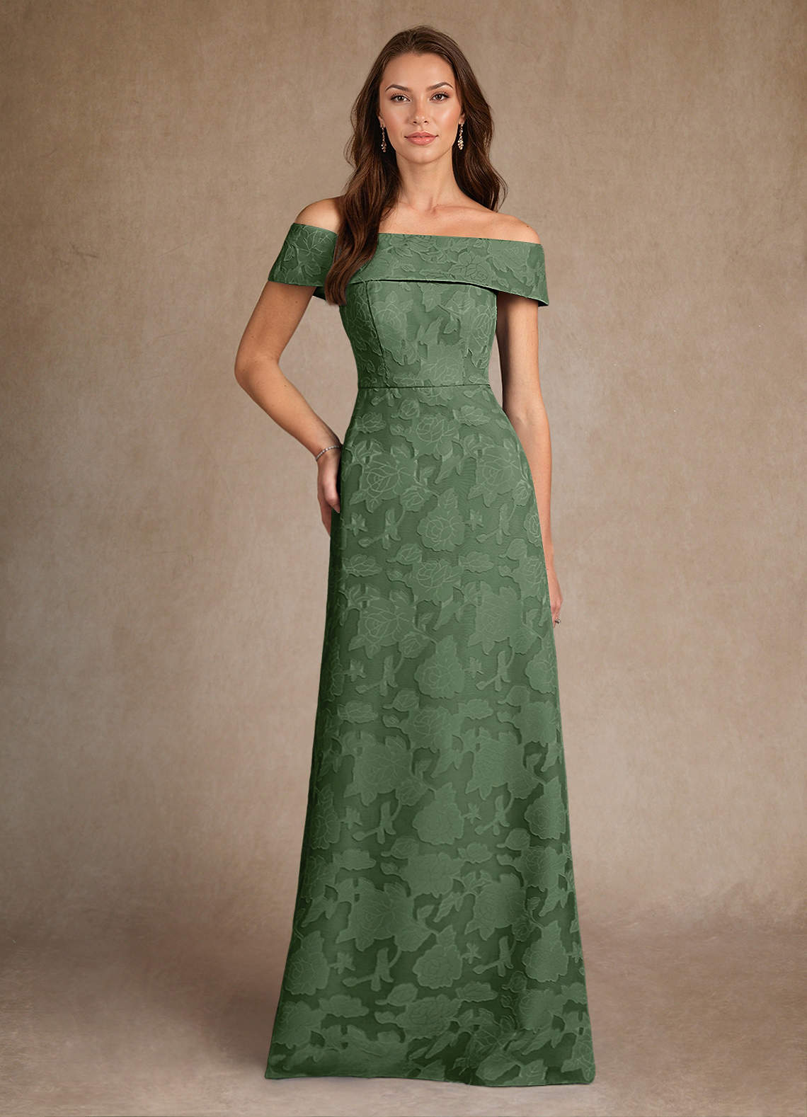 Azazie Medford Kleider für die Brautmutter A-Linie Schulterfrei Blumen-Burnout Kleid Eukalyptus image1