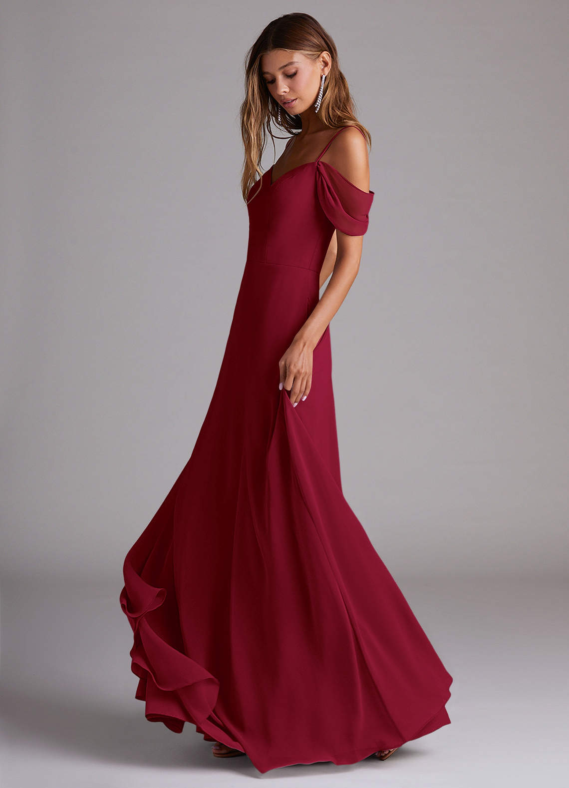 Azazie Marley Bridesmaid Dresses Burgundy A-Line Off the Shoulder Chiffon Convertible Dress image2