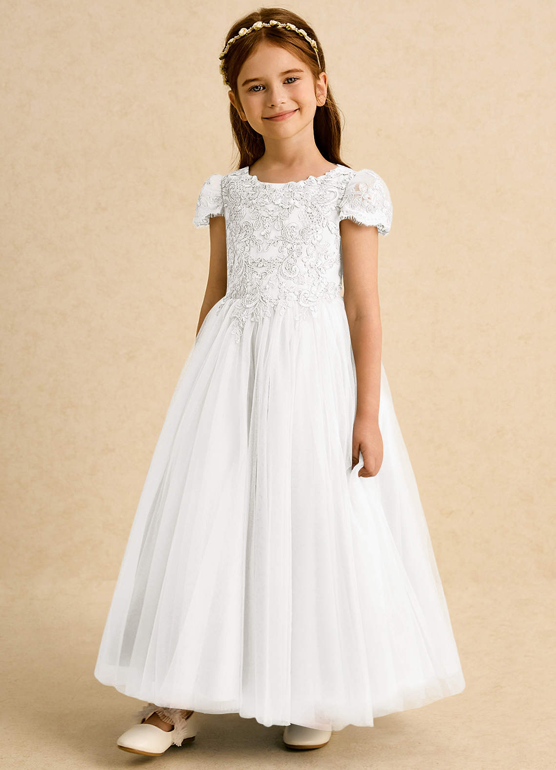 Azazie Puff Flower Girl Klänningar Klä Balklänning i Tyll Spets image4