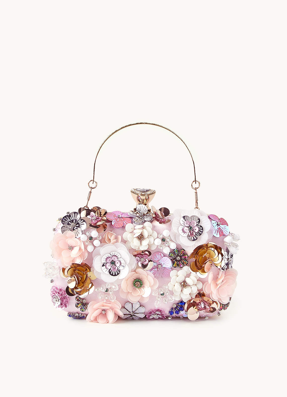 front Sequin Flower Embellished Clutch