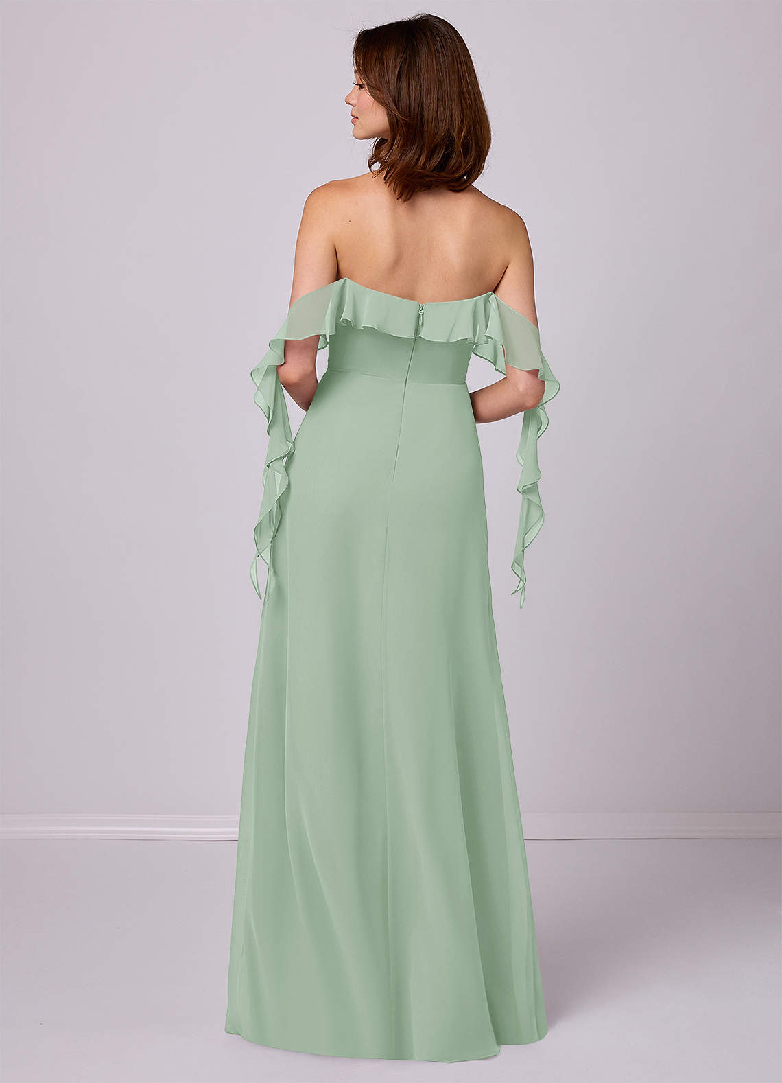Barbie ♥ Azazie Bridesmaid Dresses Agave A-Line Off the Shoulder Chiffon Convertible Dress image4