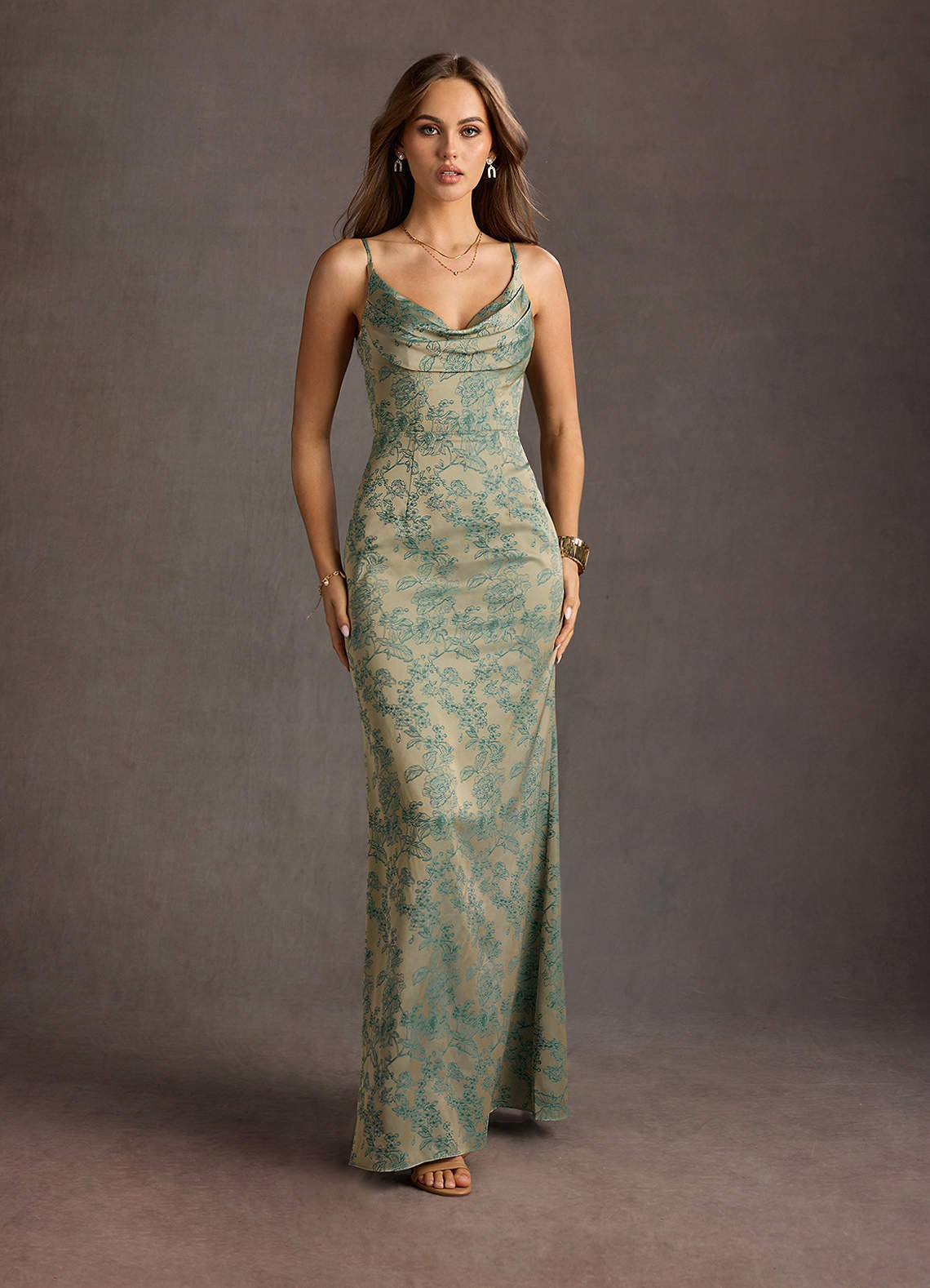 Vestido Platino Verde Azulado Largo Leah image1