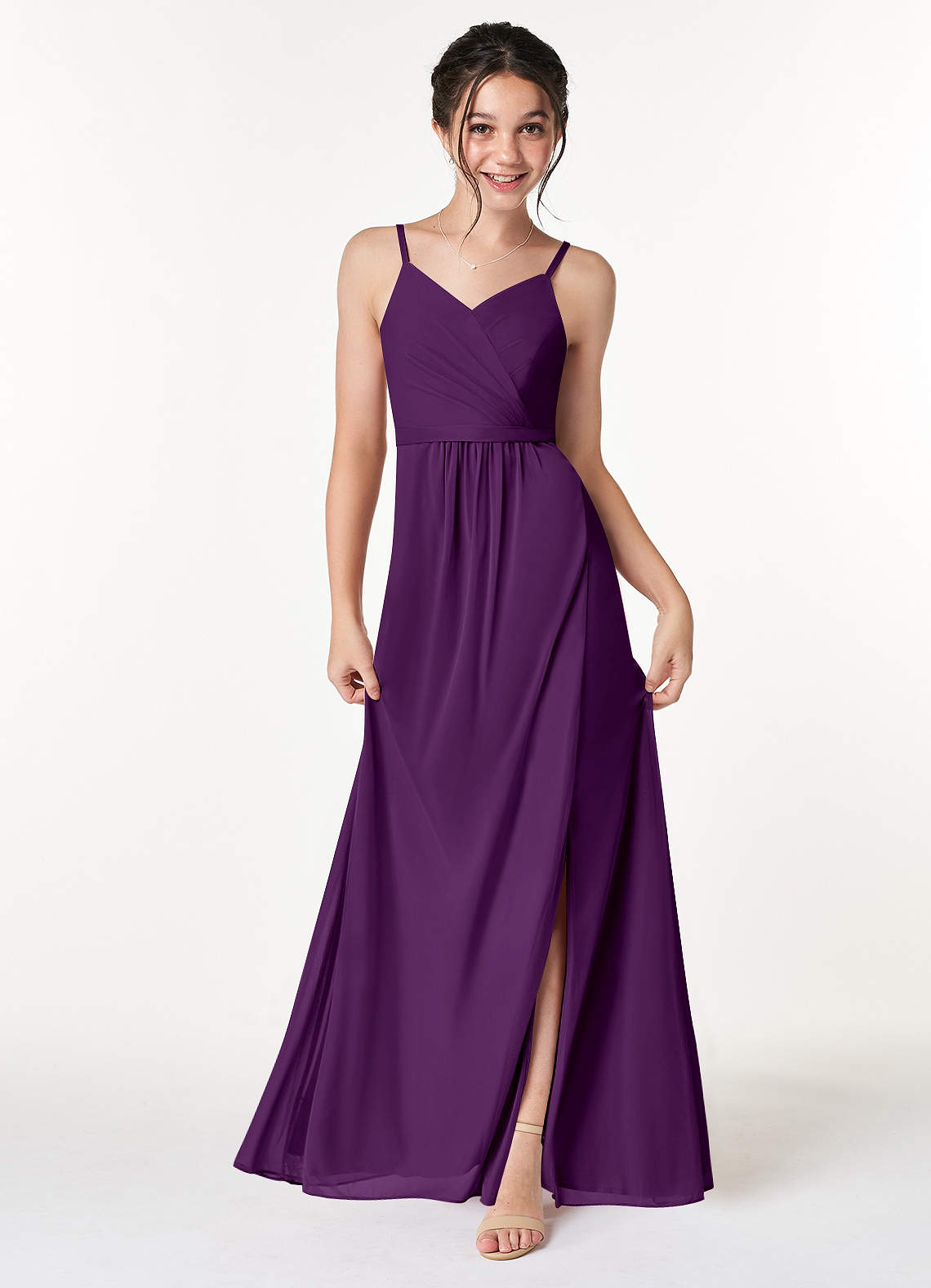 Azazie Luxy Junior Grape Pleated Mesh Dress image1
