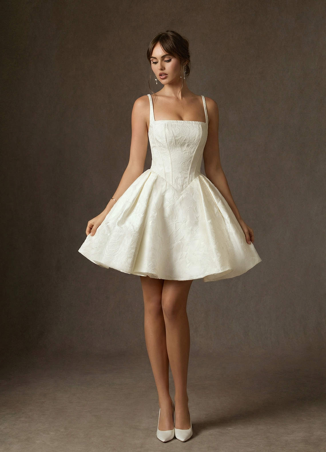 Azazie Daisley Wedding Dresses Antique White A-Line with Pockets Floral Jacquard Dress image4
