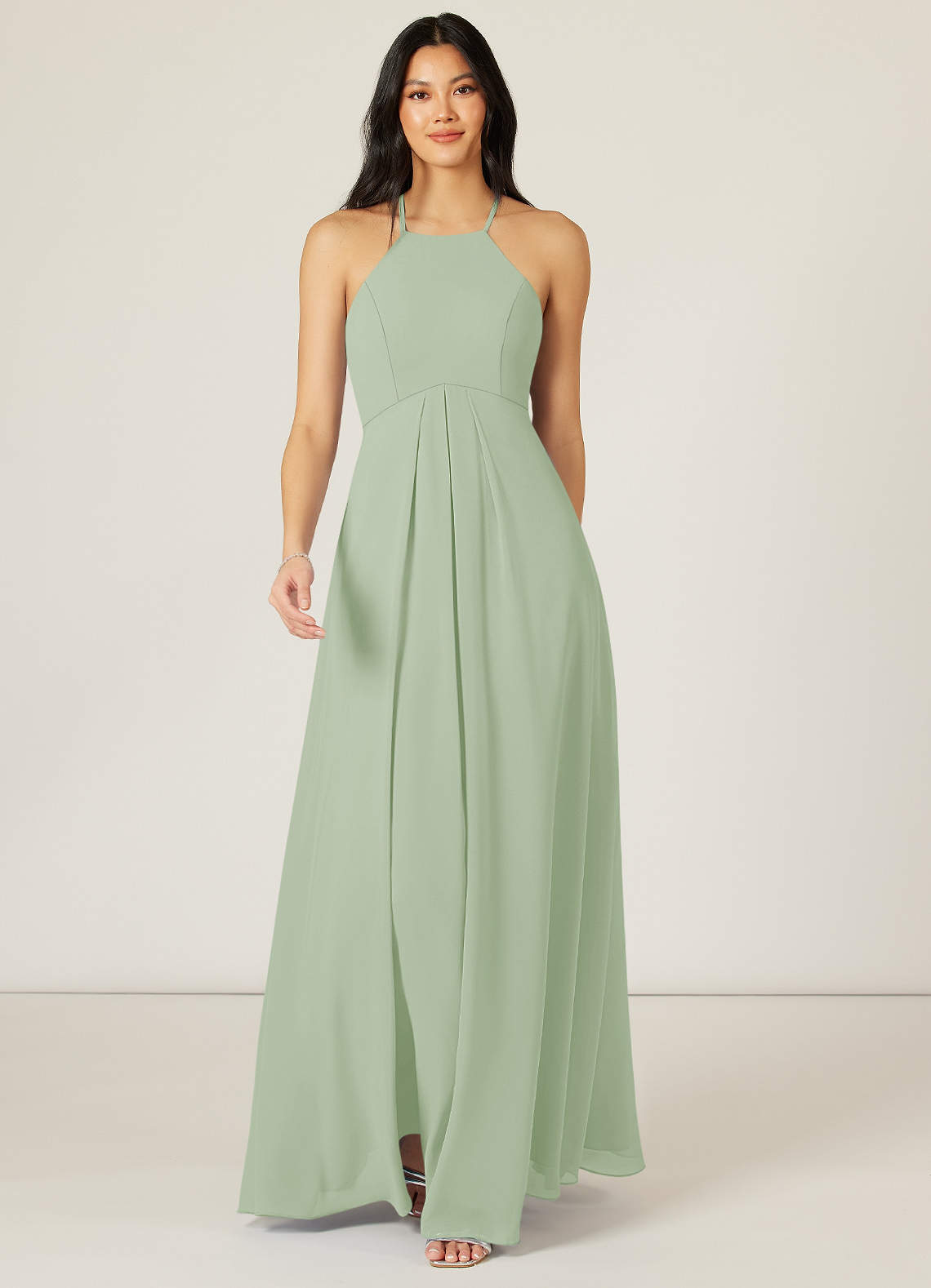 Azazie Sarah Abiti da Damigella Abito Impero in Chiffon Plissettato Verde Salvia image1