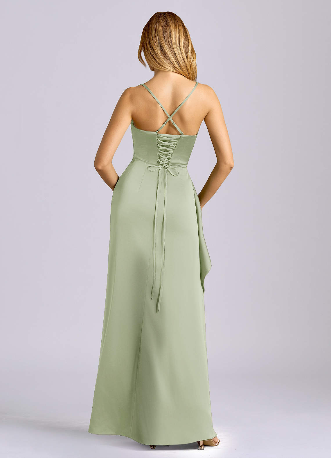 green emerald velvet dress Mermaid Plus Size Sage Corset Satin Dress – Lisposa main image 1