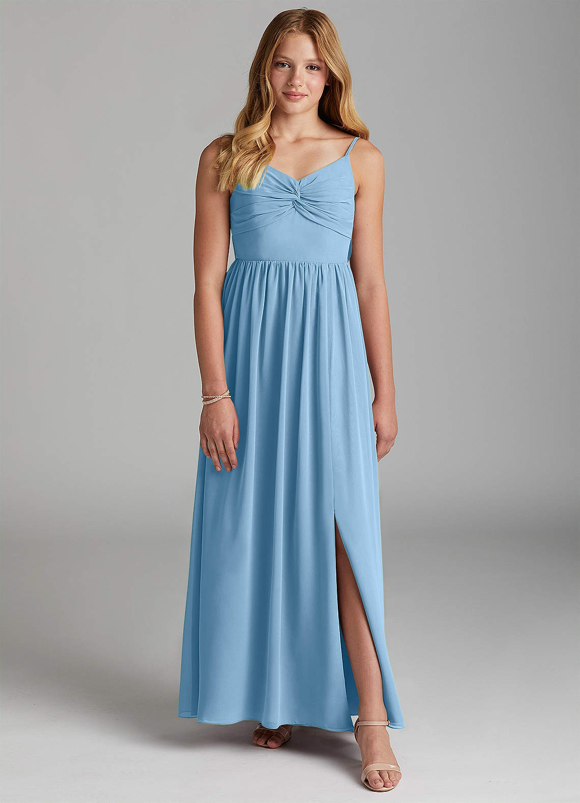 Azazie Zeya Junior Steel Blue A-Line Chiffon Dress image1