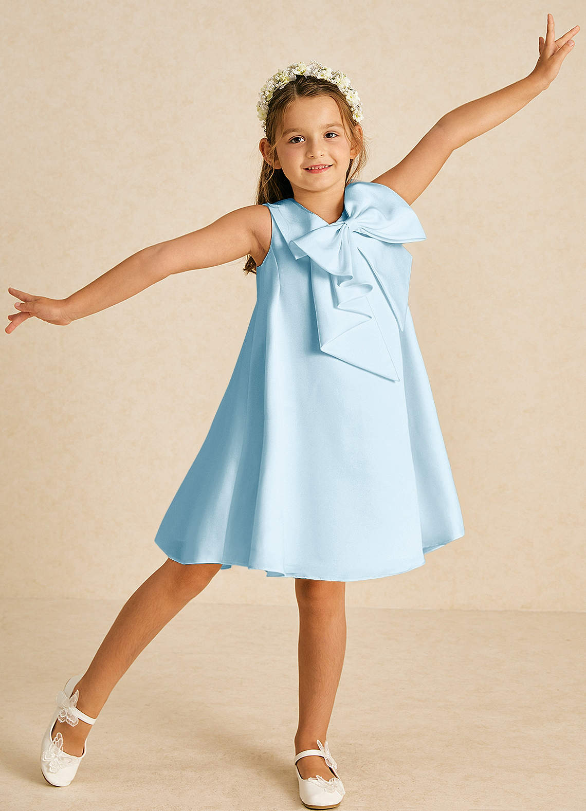 Azazie Zoey Flower Girl Dresses Sky Blue A-Line Bow Matte Satin Dress image1