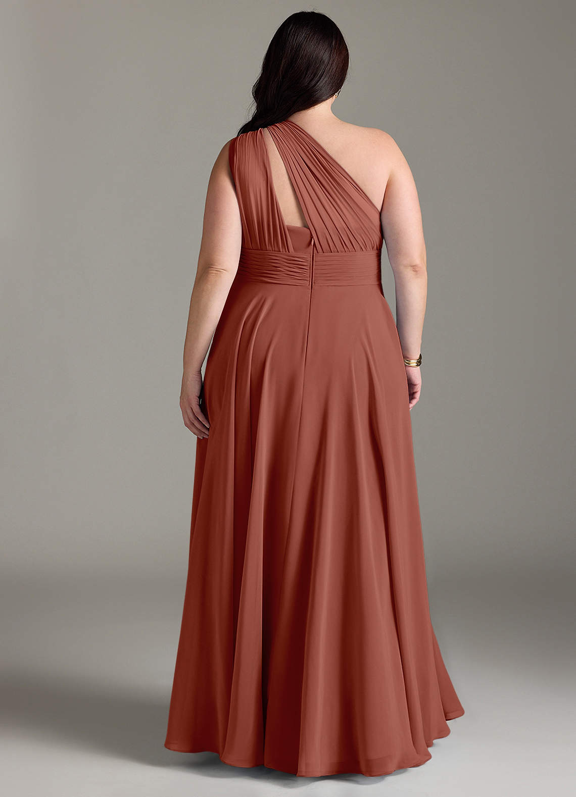 Azazie Charlize Bridesmaid Dresses Auburn A-Line One Shoulder Chiffon Dress image7