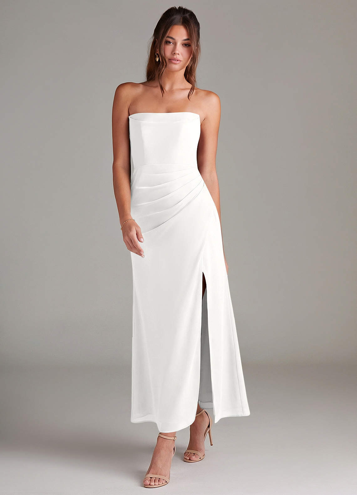 Azazie Leonis Bridesmaid Dresses White Mermaid Strapless Chiffon Convertible Dress image6