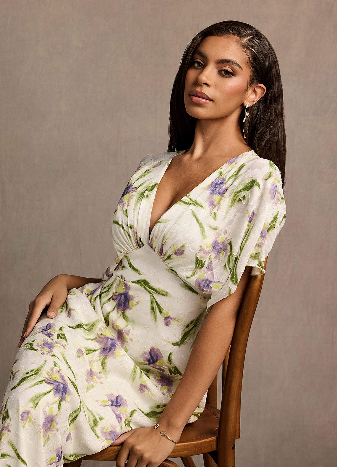 Mara Tulip Multi Print V Neck Maxi Dress Ready to Ship | Azazie