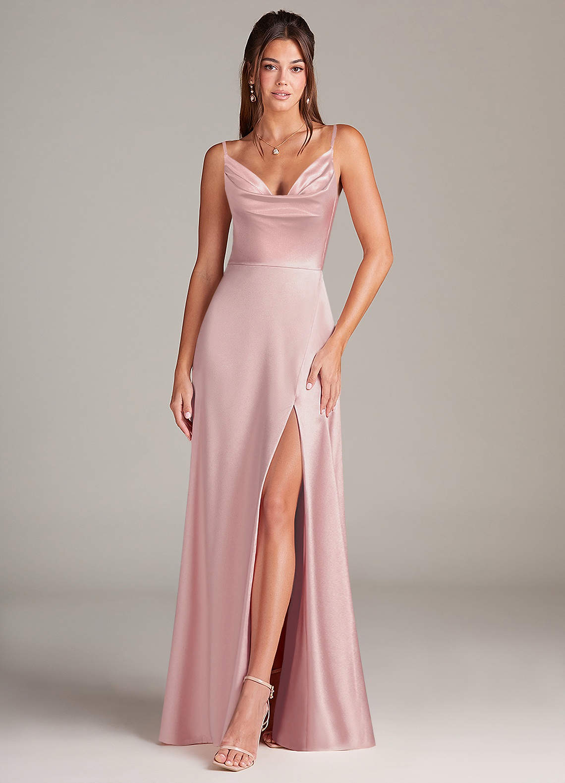 Azazie Sarella Blushing Pink Metallic Satin Bridesmaid Dresses | Azazie Azazie Sarella Blushing Pink Metallic Satin Bridesmaid Dresses | Azazie