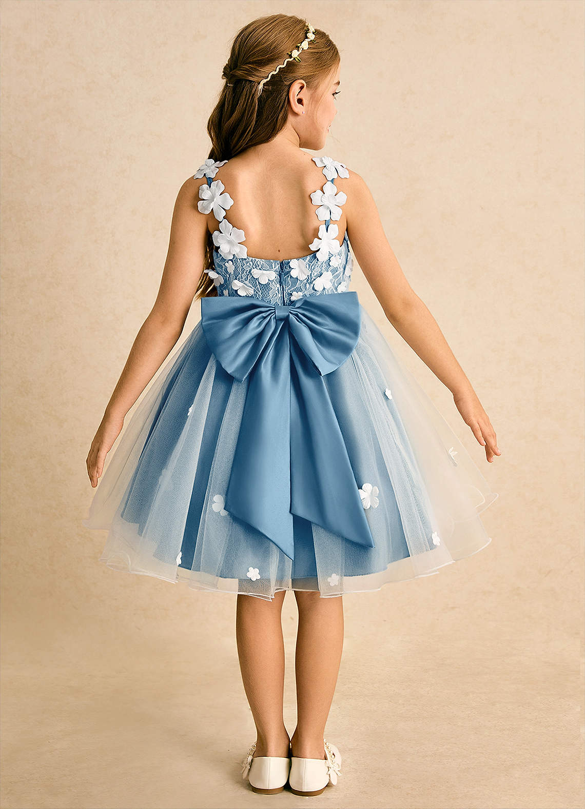 Azazie Junebug vestidos de niña de las flores Vestido de Marfil Azul Acero de Tul de Princesa con Encaje image1