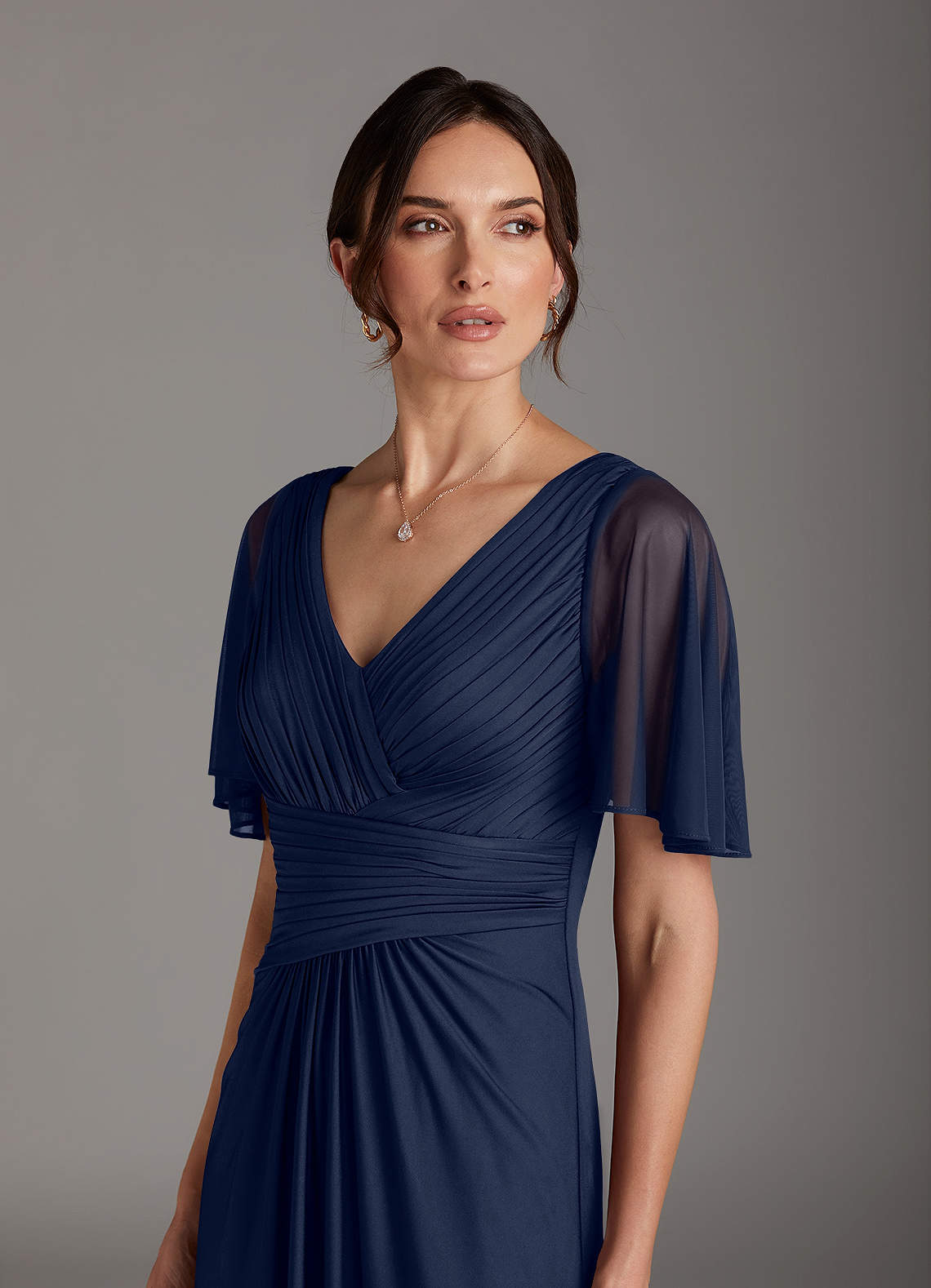 Azazie Sicily Dark Navy A-Line Pleated Jersey Dress Ready to Ship