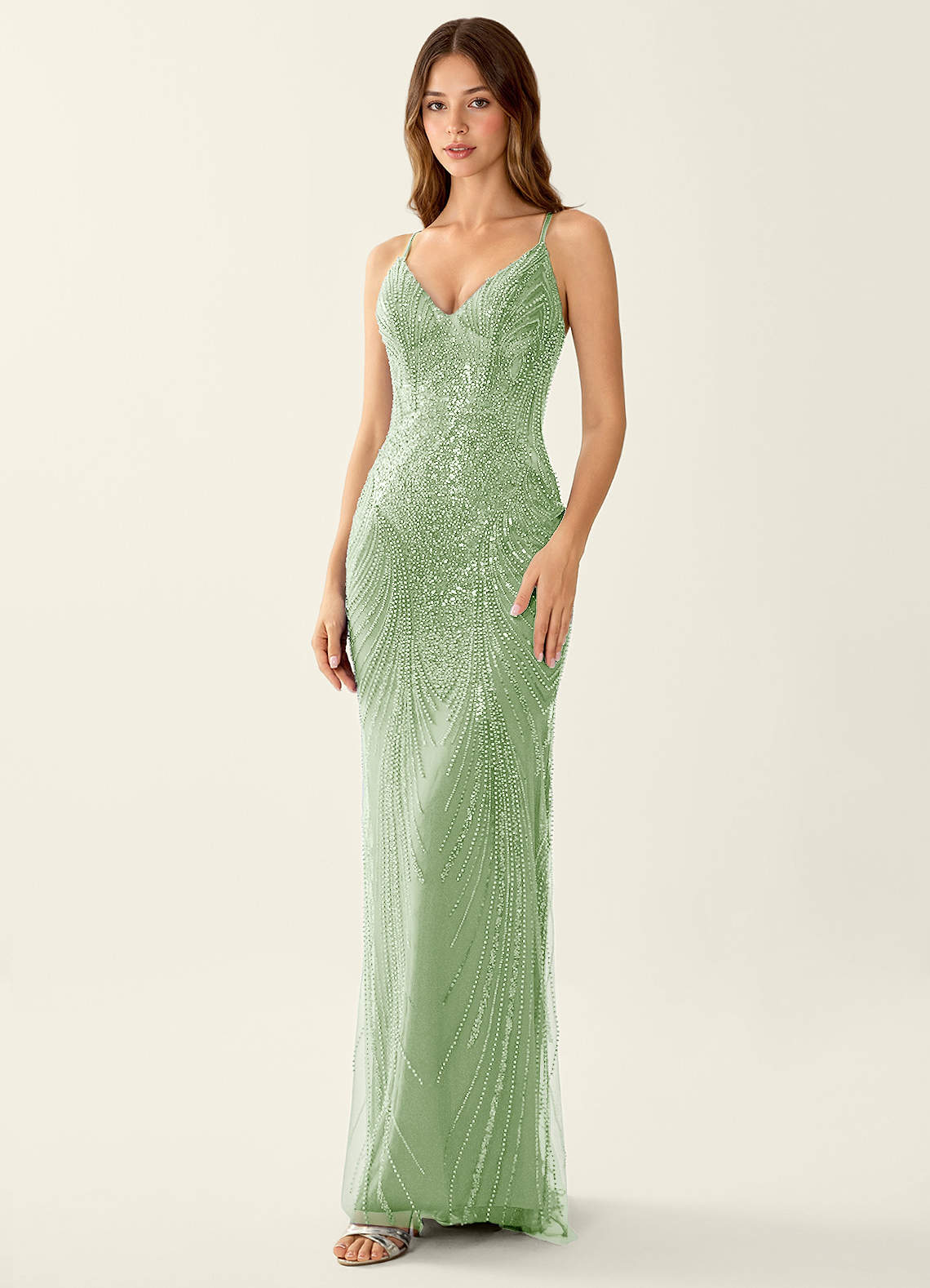 pale green sequin dress Light Green Pretty Sequin Dress with Corset Bodice Designer Sequin Gown with Corset Back Plus Size Size 8 / Light Green / No Choker