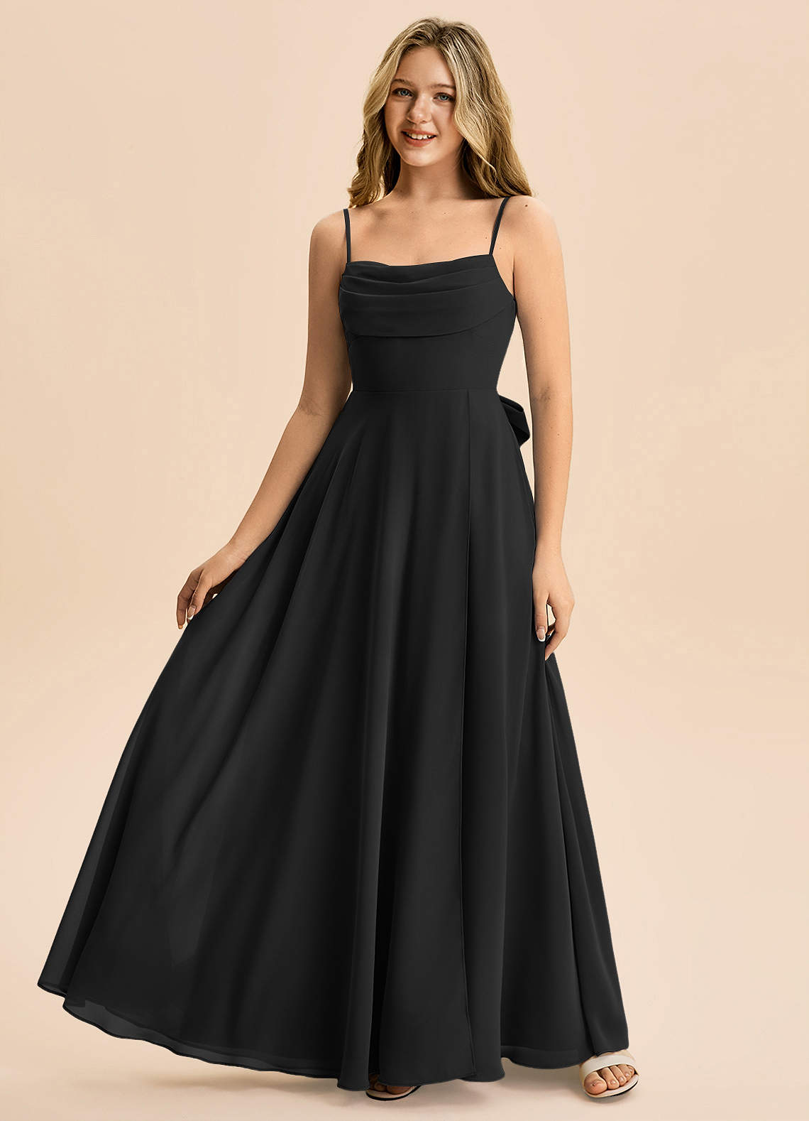 Azazie Bear Junior Black A-Line Pleated Chiffon Dress image3