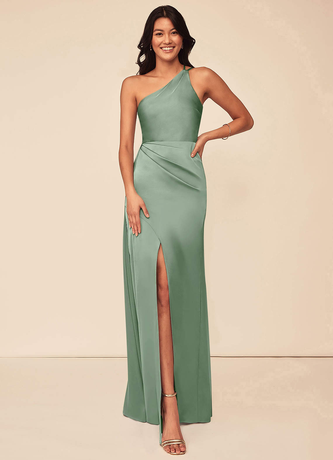 Azazie Maron Matcha Stretch Satin Bridesmaid Dresses | Azazie