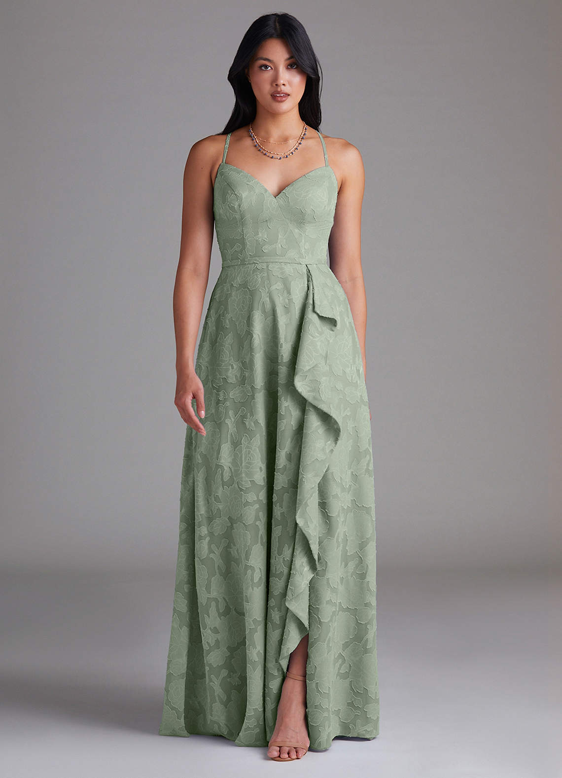 Azazie Naeem Bridesmaid Dresses Agave A-Line Floral Burnout Dress image1