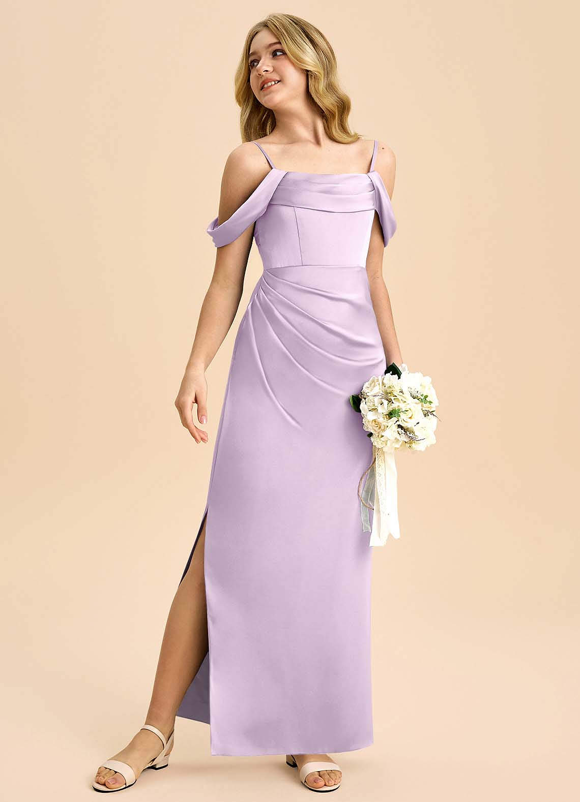 Azazie Saige Junior Klä av Tubklänning i Stretch Satin Av axeln image4