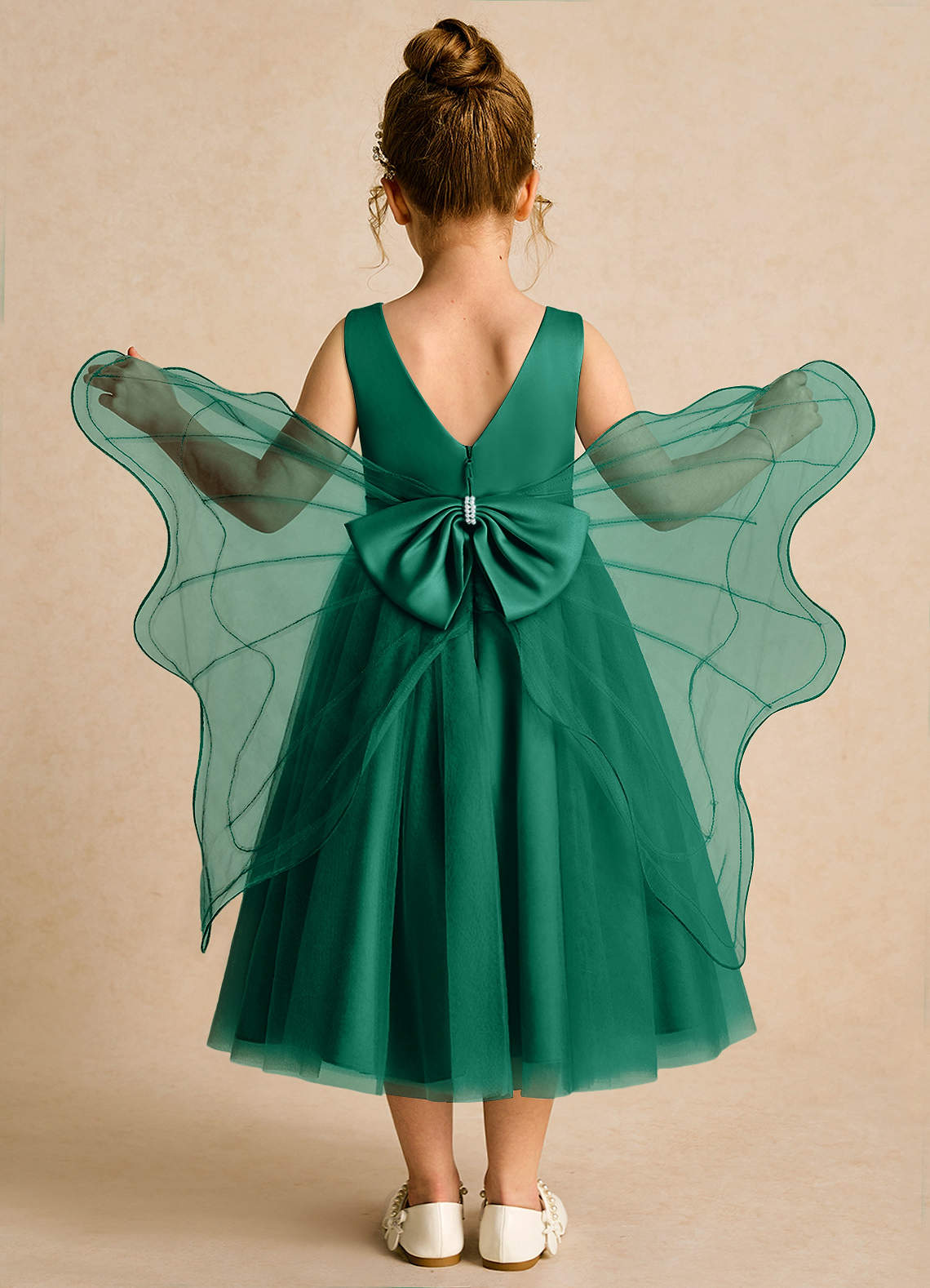 Azazie Pear Flower Girl Dresses Emerald Ball-Gown Bow Tulle Dress image1