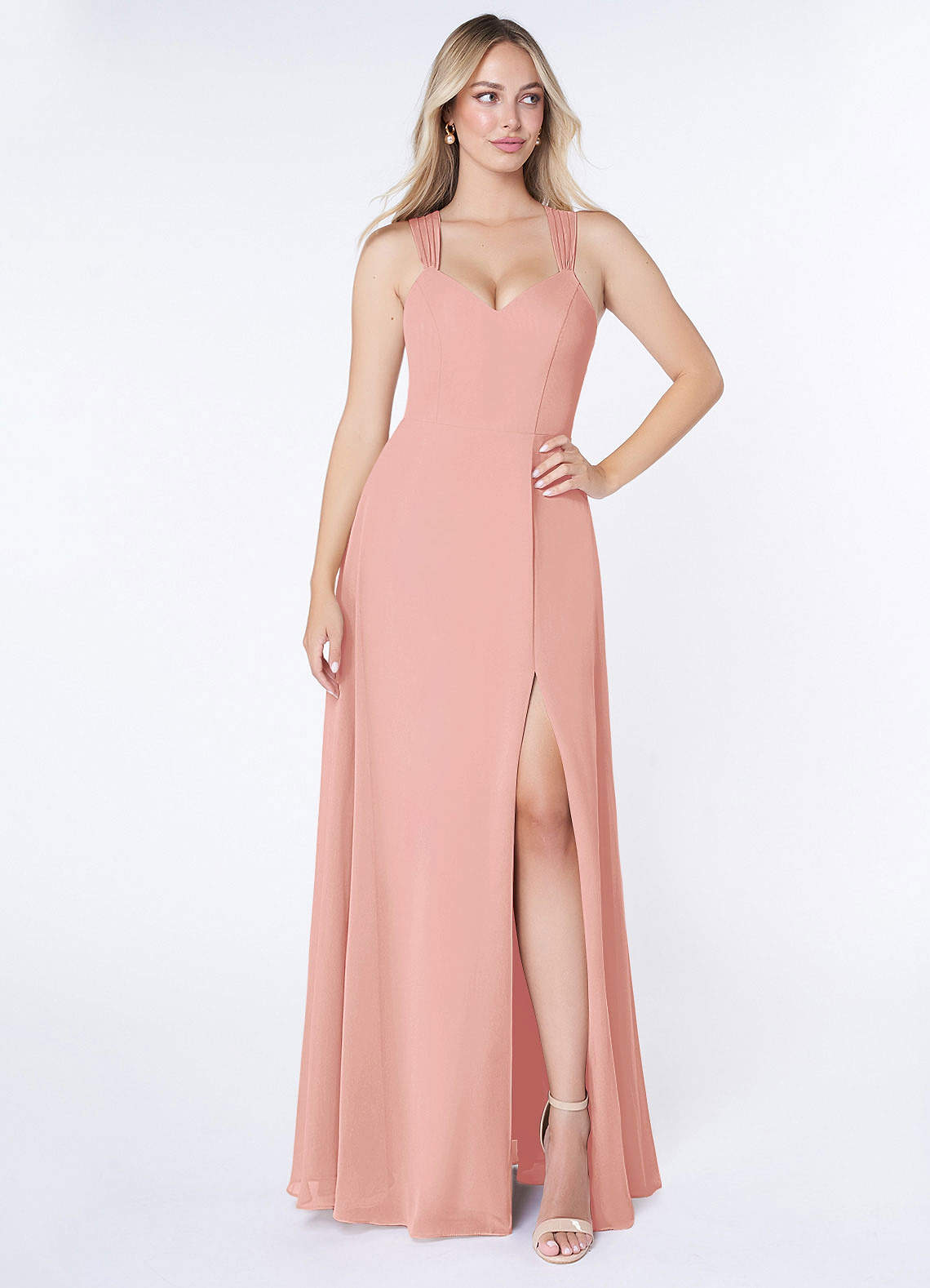 Azazie Jane Final Sale Matcha A-Line V-Neck Pleated Chiffon Dress image1