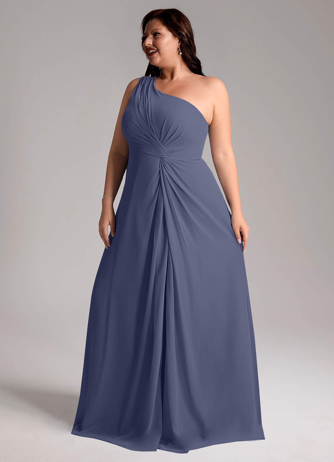Azazie Brooke Bridesmaid Dresses Stormy A-Line One Shoulder Chiffon Dress image12