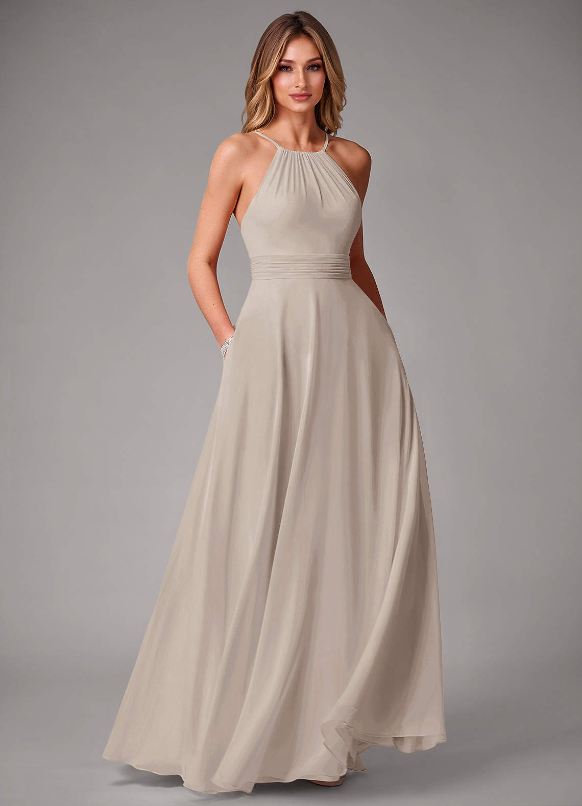 Azazie Amalia Bridesmaid Dresses Frost A-Line Pleated Chiffon Dress image1