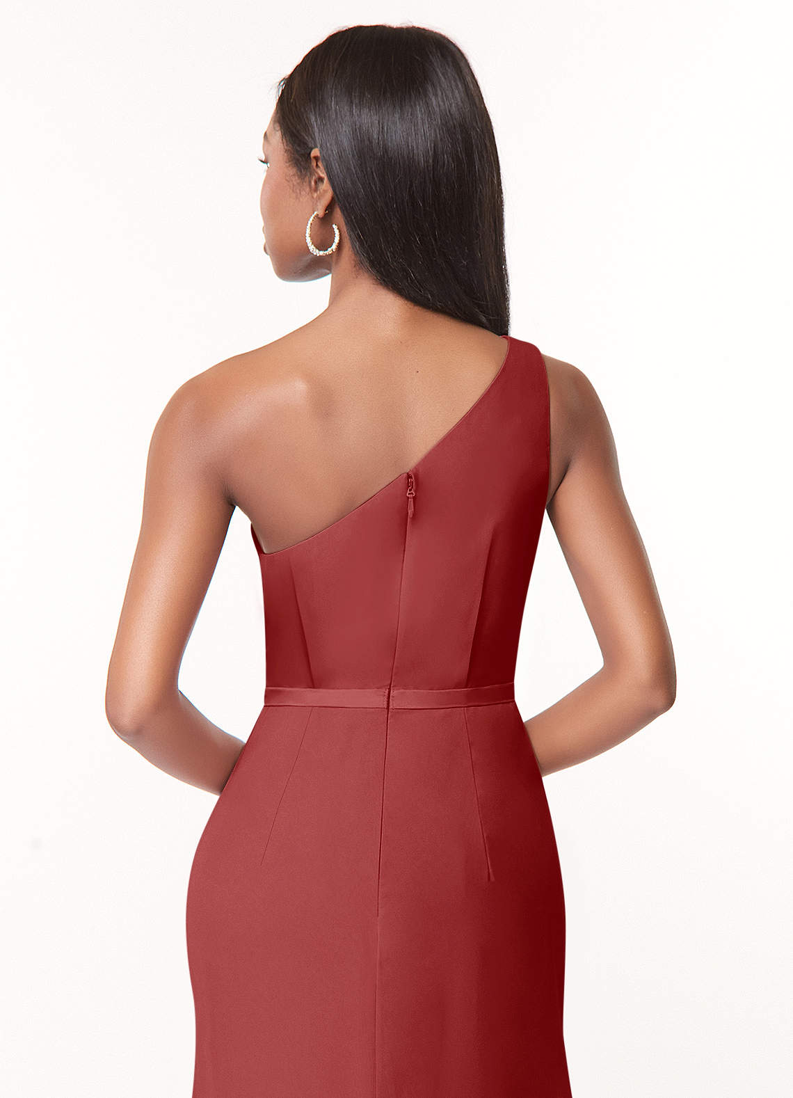 Azazie Liza Essayer des robes à la maison Robe Sirène en Mousseline de soie Une épaule Agave image2