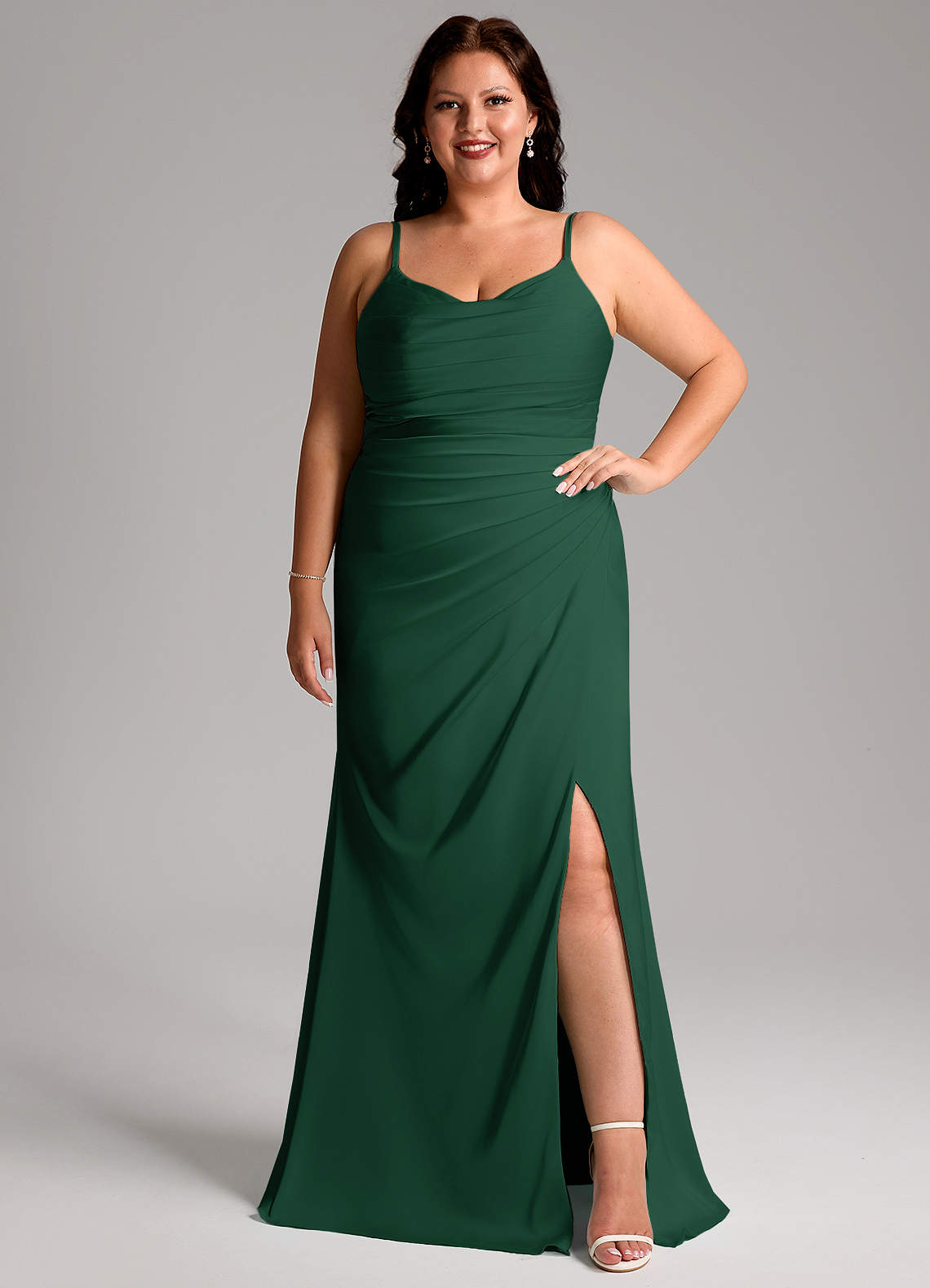 Azazie Deandra Bridesmaid Dresses Dark Green Mermaid Pleated Stretch Satin Dress image1