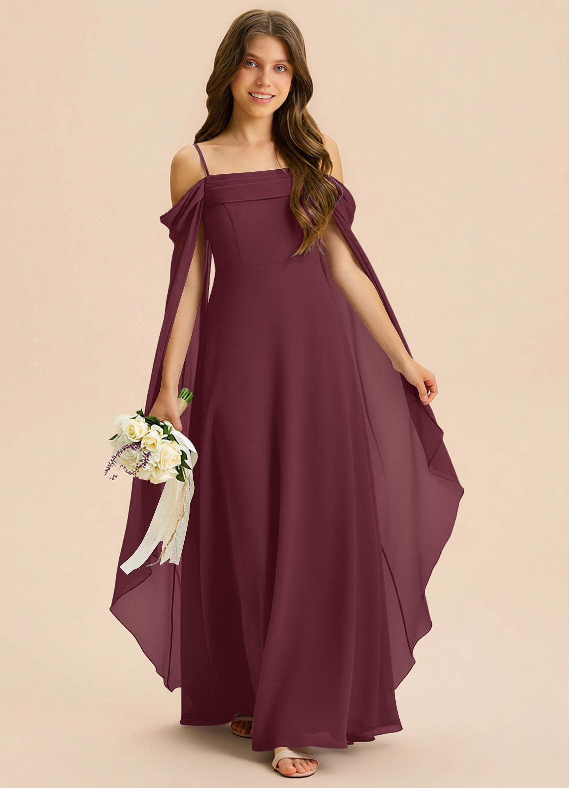 Azazie Moana Junior Cabernet A-Line Pleated Chiffon Dress image2