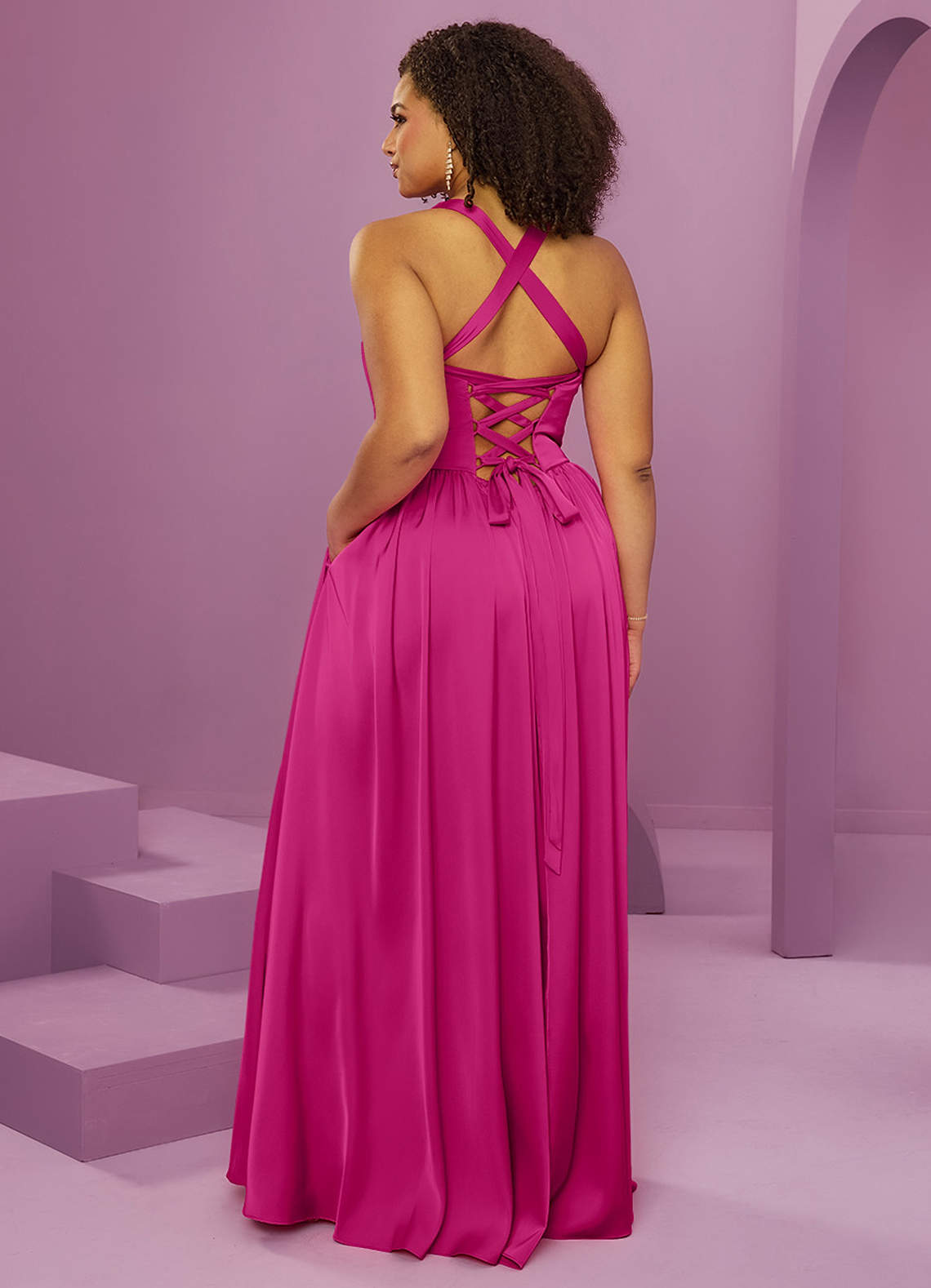 Barbie ♥ Azazie Bridesmaid Dresses Lace Up V-Neck Stretch Satin A-Line Dress image13