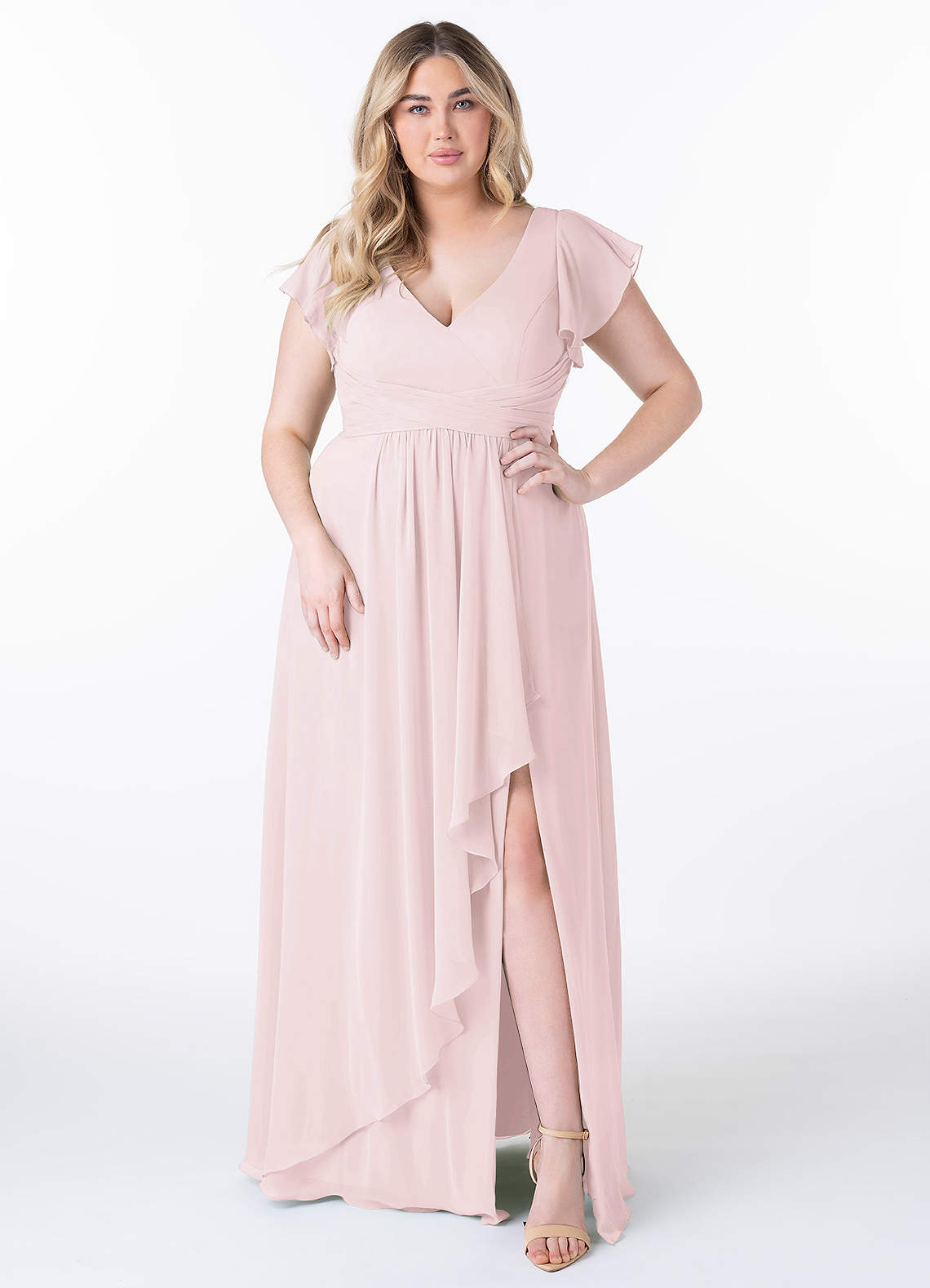 Azazie Omari Vestidos de madrinha de casamento Vestido Rosa Corado de Chiffon de Linha A image6
