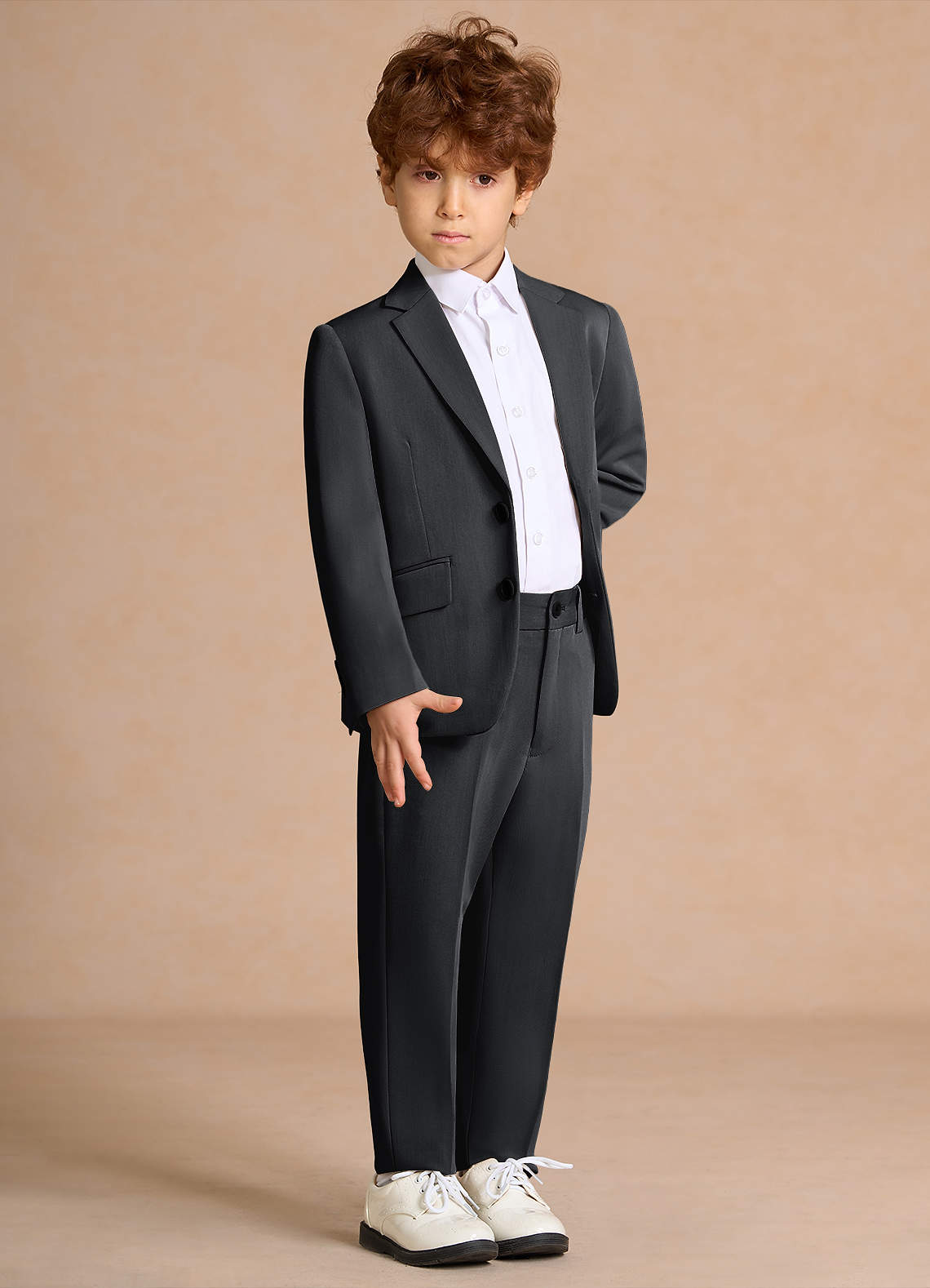 front Oliver Charcoal Boys 2-Piece Suit
