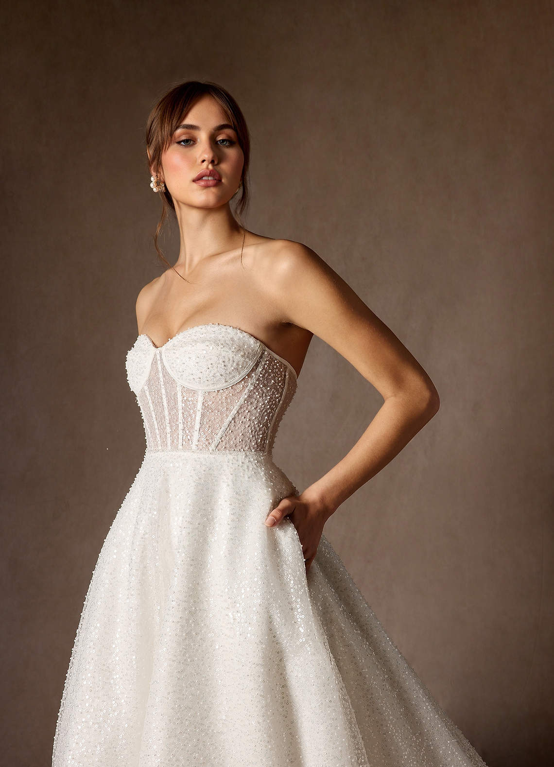 Azazie Nicolette Wedding Dresses Diamond White A-Line Strapless Beading Dress image3