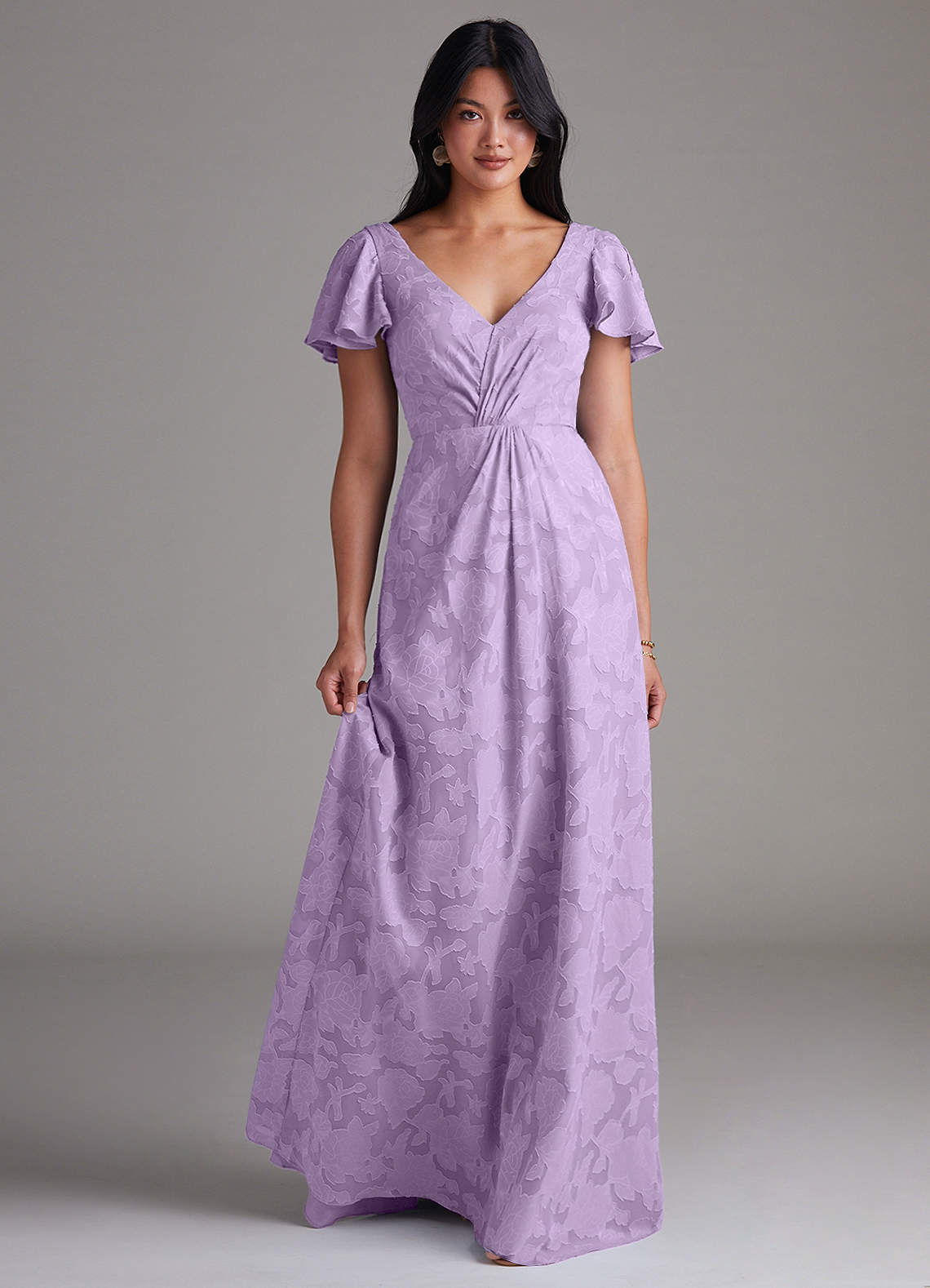 Azazie Soren Bridesmaid Dresses Lilac A-Line Pleated Floral Burnout Dress image1