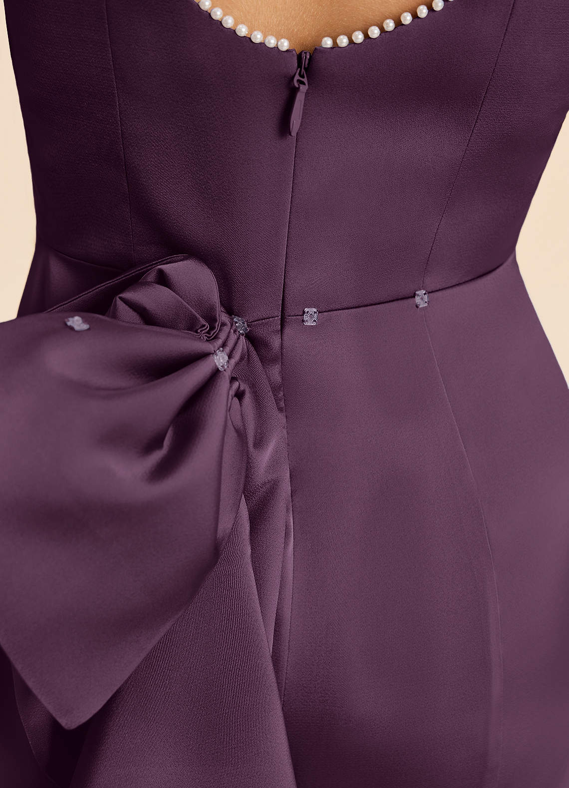 Azazie Emi Junior Plum Sheath Bow Stretch Satin Dress image6