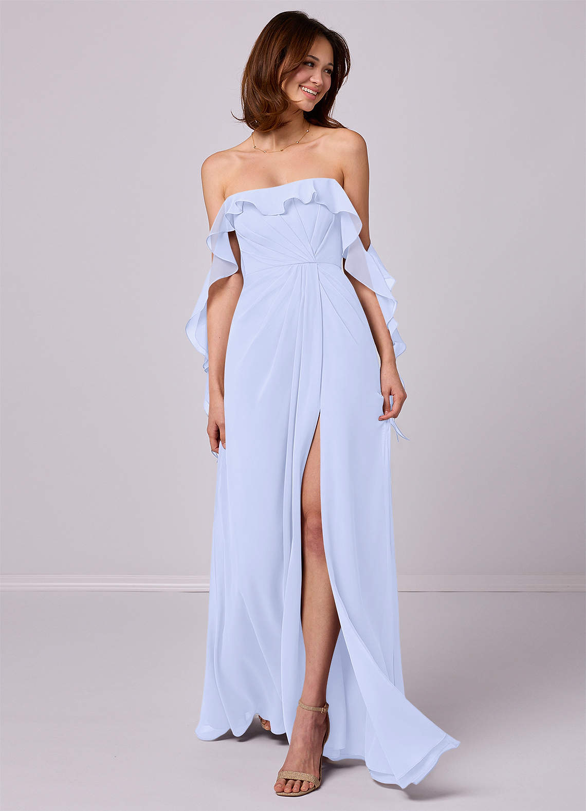 Barbie ♥ Azazie Robes de demoiselle d'honneur Robe Trapèze Convertible en Mousseline de soie Épaule décolletée Lavande image1