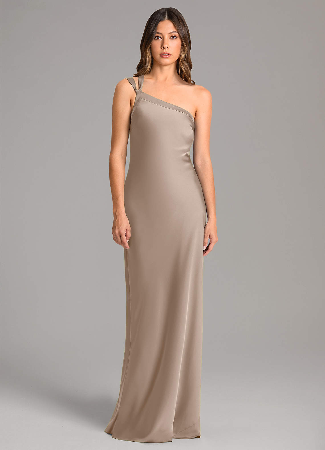 champagne taupe bridesmaid dresses Azazie Mermaid One-Shoulder Floor-Length Stretch Satin Size:12- 18 M Wholesale Bridesmaid Dresses - Measurements are approximately silk satin dress