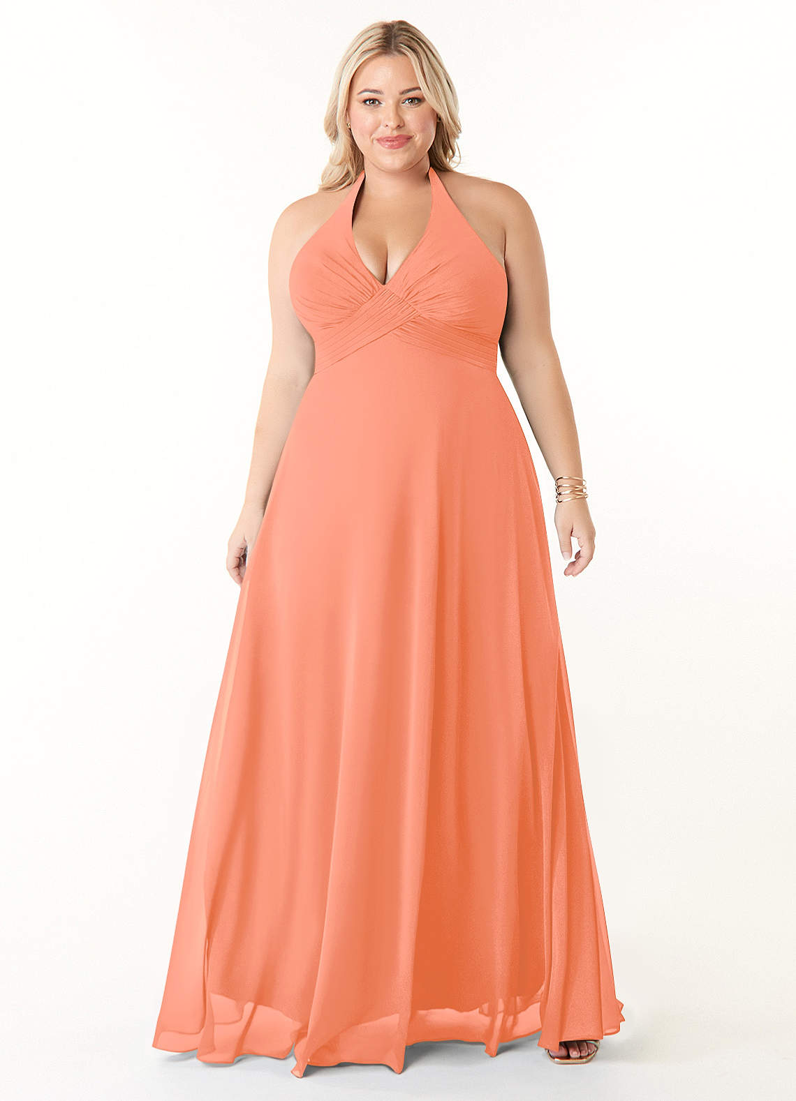 Azazie Tessie Vestidos de damas de honor Vestido de Atardecer de Gasa de Corte en A con Cuello en V plisado image5